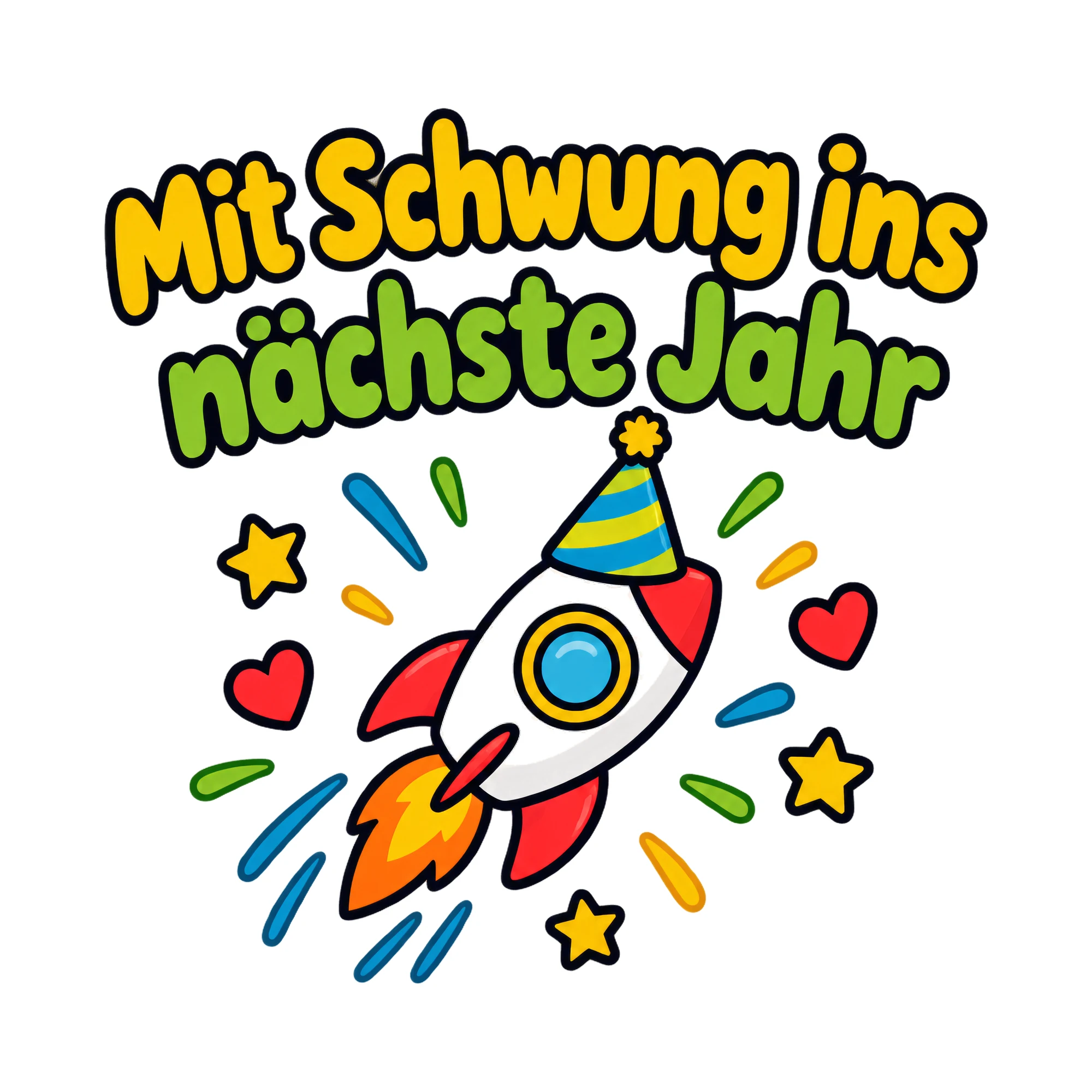 Bügelbild Mit Schwung ins nächste Jahr als Grafik auf weißem Hintergrund (BB020555)