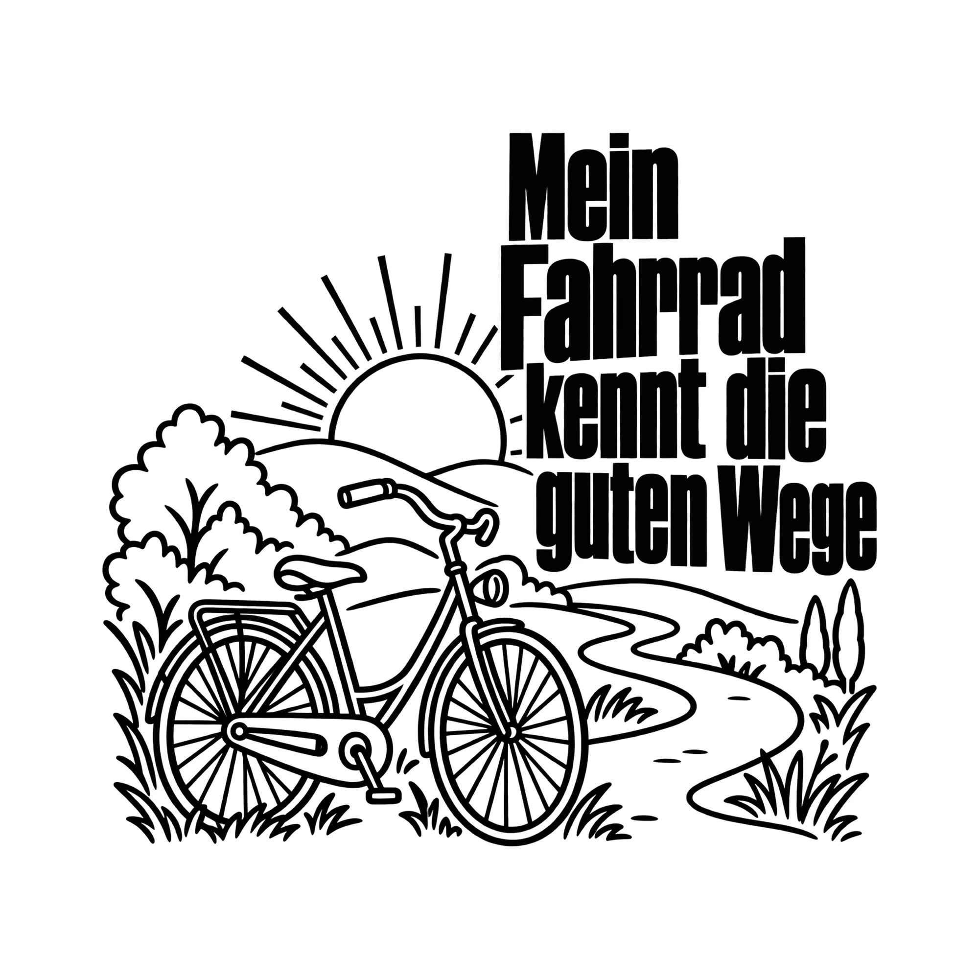 Bügelbild Mein Fahrrad kennt die guten Wege als Grafik auf weißem Hintergrund (BB013864)