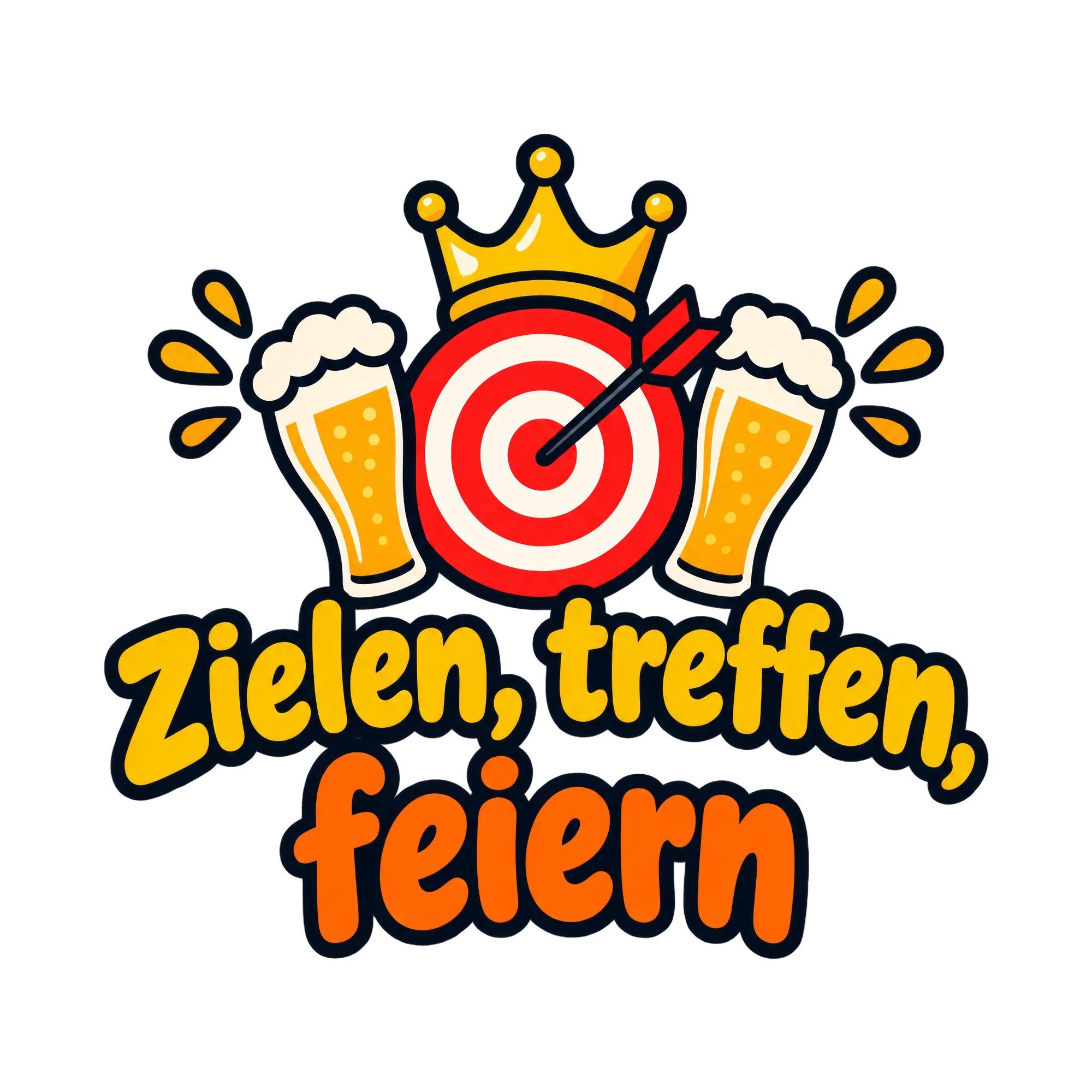 Bügelbild Zielen, treffen, feiern als Grafik auf weißem Hintergrund (BB020407)