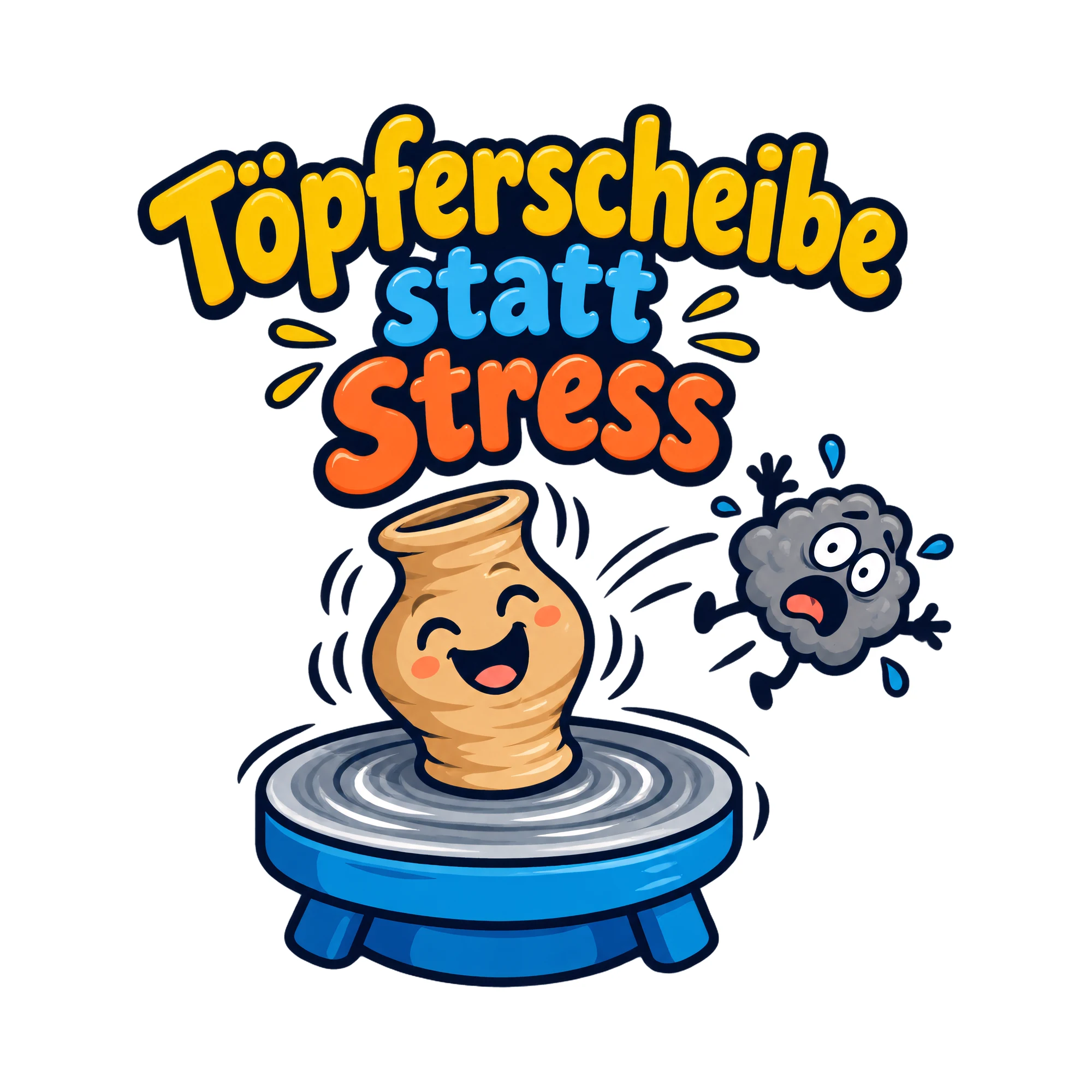 Bügelbild Töpferscheibe statt Stress als Grafik auf weißem Hintergrund (BB019380)