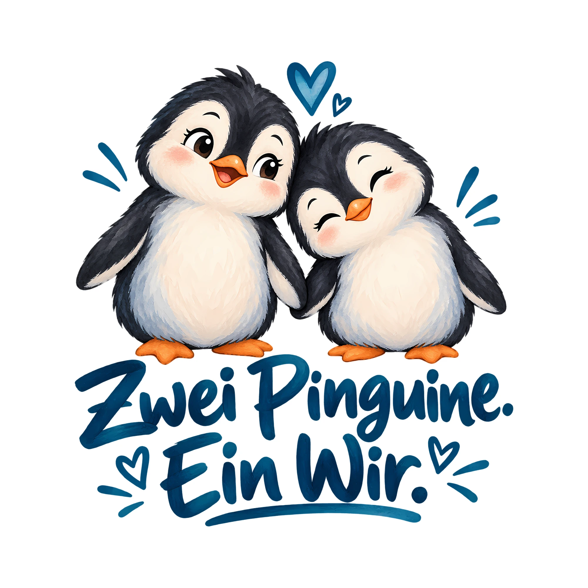 Bügelbild Zwei Pinguine. Ein Wir. als Grafik auf weißem Hintergrund (BB012917)
