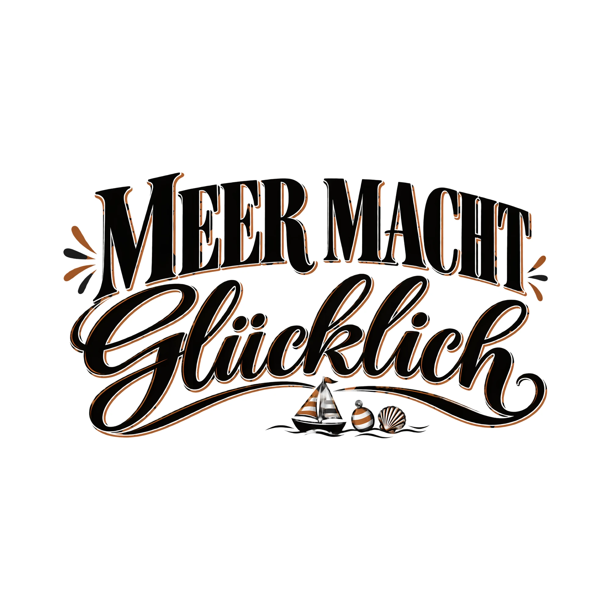 Bügelbild Meer macht glücklich als Grafik auf weißem Hintergrund (BB013217)