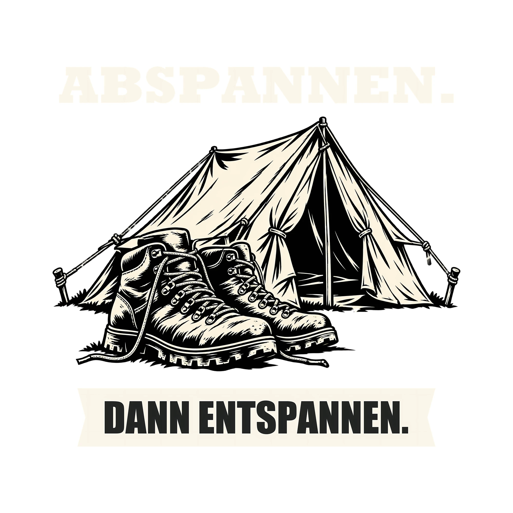 Bügelbild ABSPANNEN. DANN ENTSPANNEN. als Grafik auf weißem Hintergrund (BB012761)