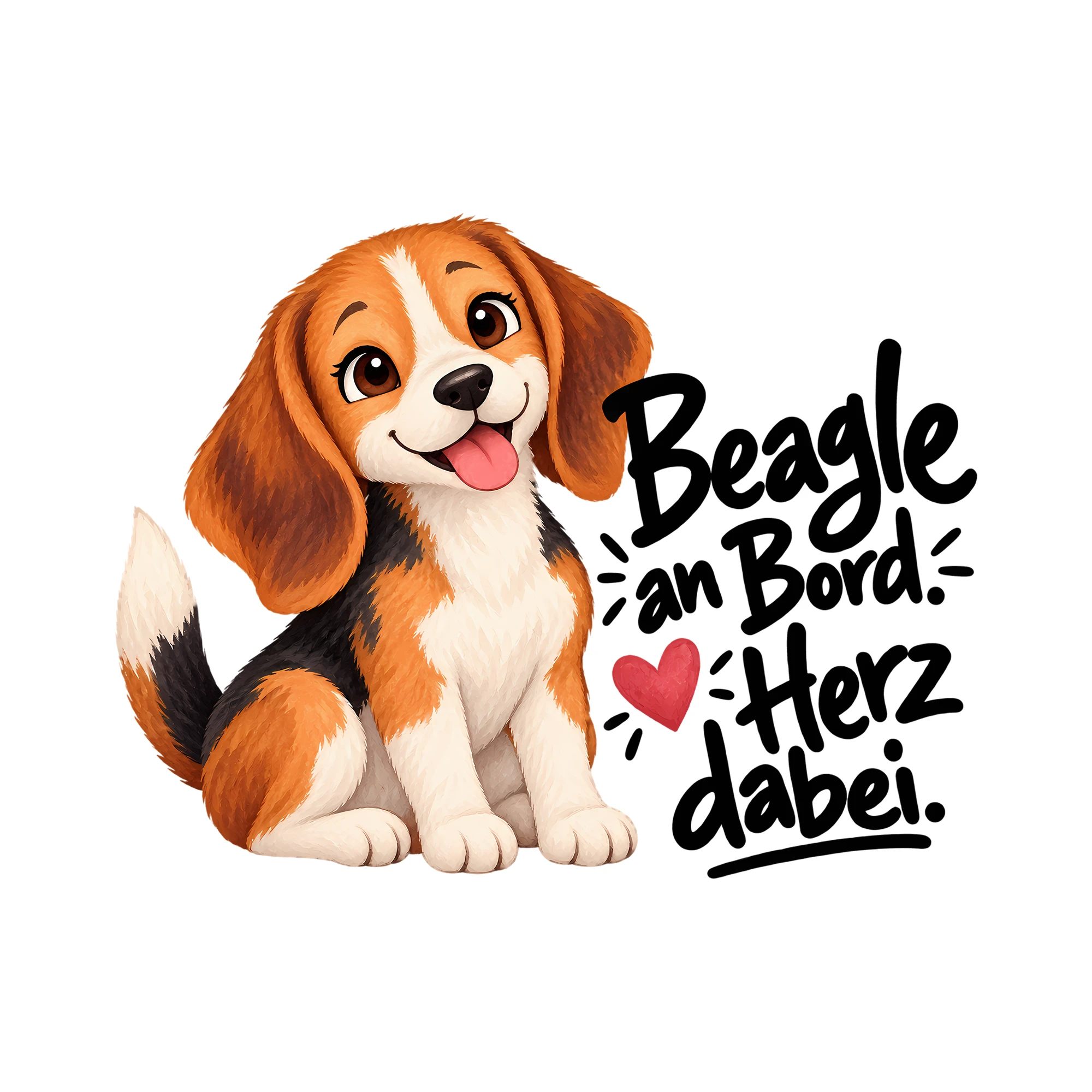 Bügelbild Beagle an Bord. Herz dabei. als Grafik auf weißem Hintergrund (BB013460)
