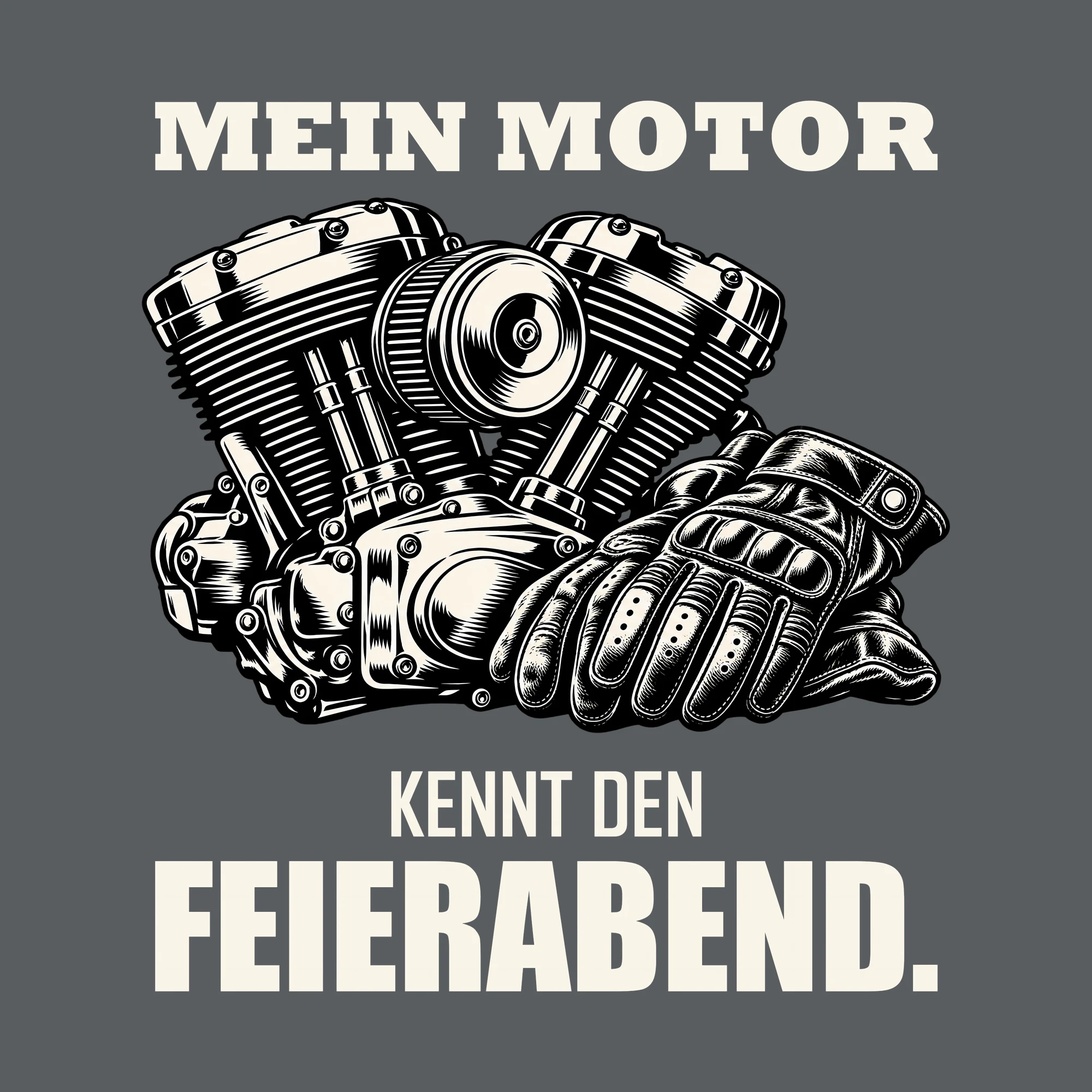 Bügelbild MEIN MOTOR KENNT DEN FEIERABEND. als Grafik auf dunklem Hintergrund (BB012729)