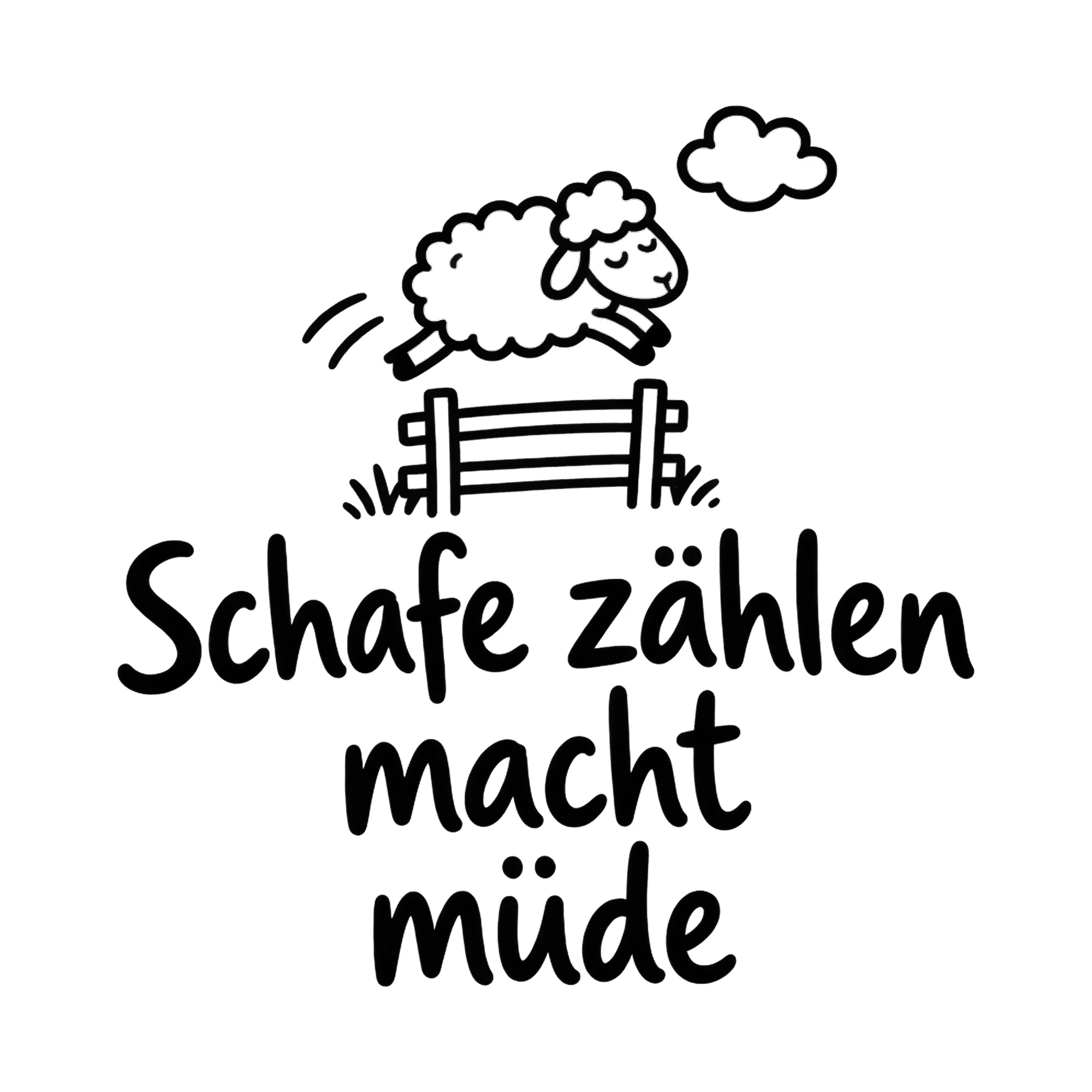 Bügelbild Schafe zählen macht müde als Grafik auf weißem Hintergrund (BB018568)