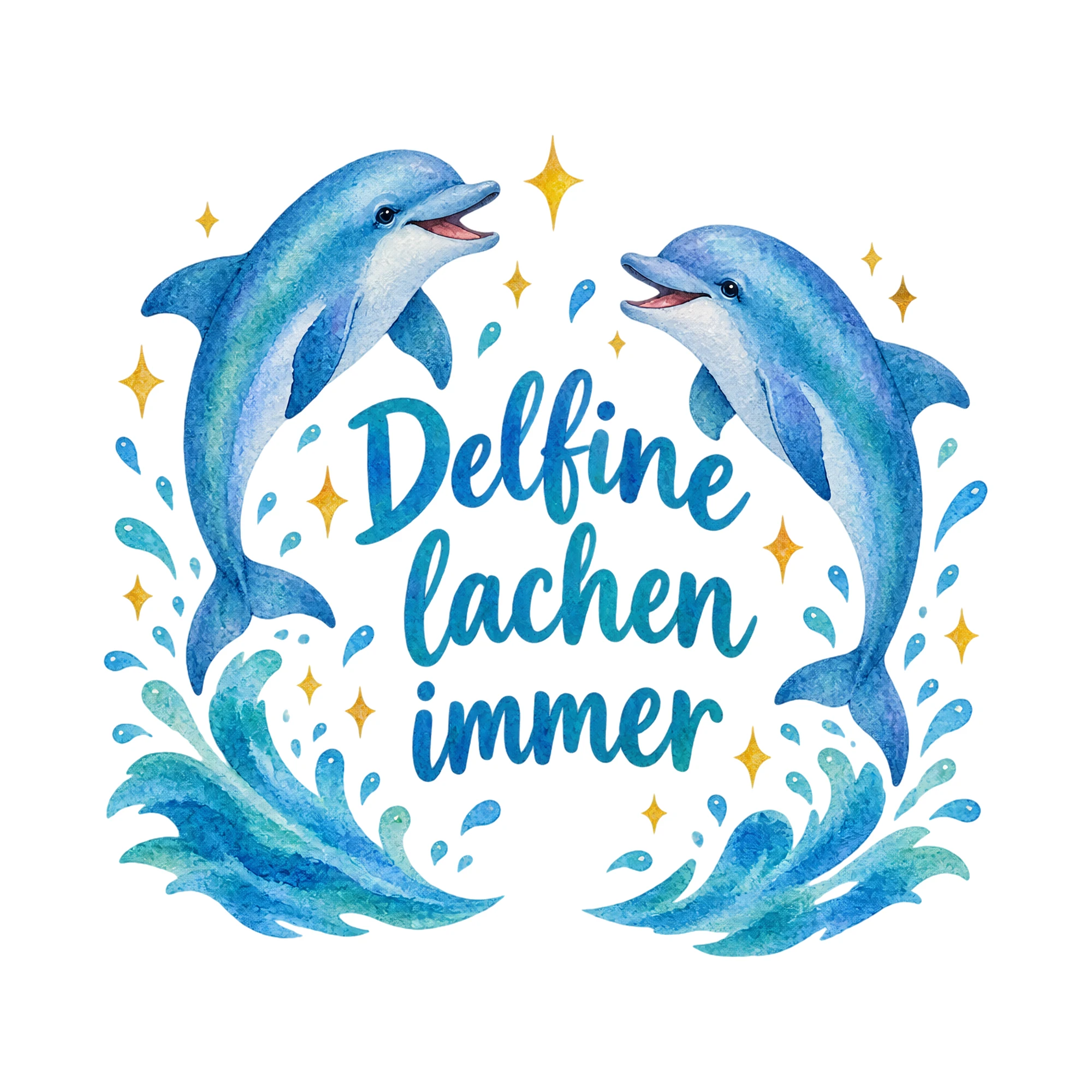 Bügelbild Delfine lachen immer als Grafik auf weißem Hintergrund (BB018588)