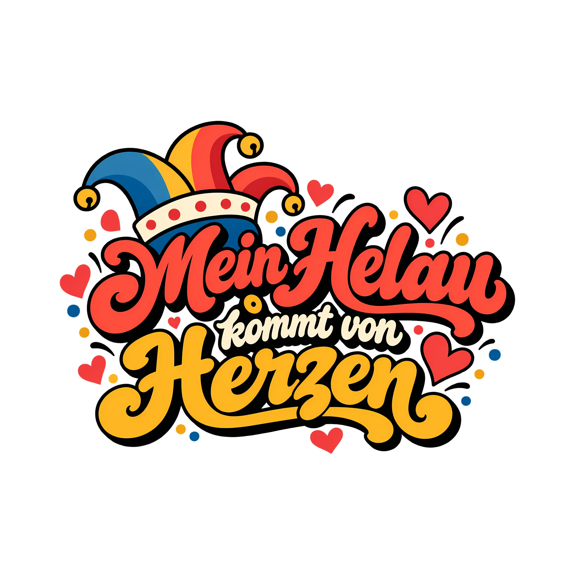 Bügelbild Mein Helau kommt von Herzen als Grafik auf weißem Hintergrund (BB013160)