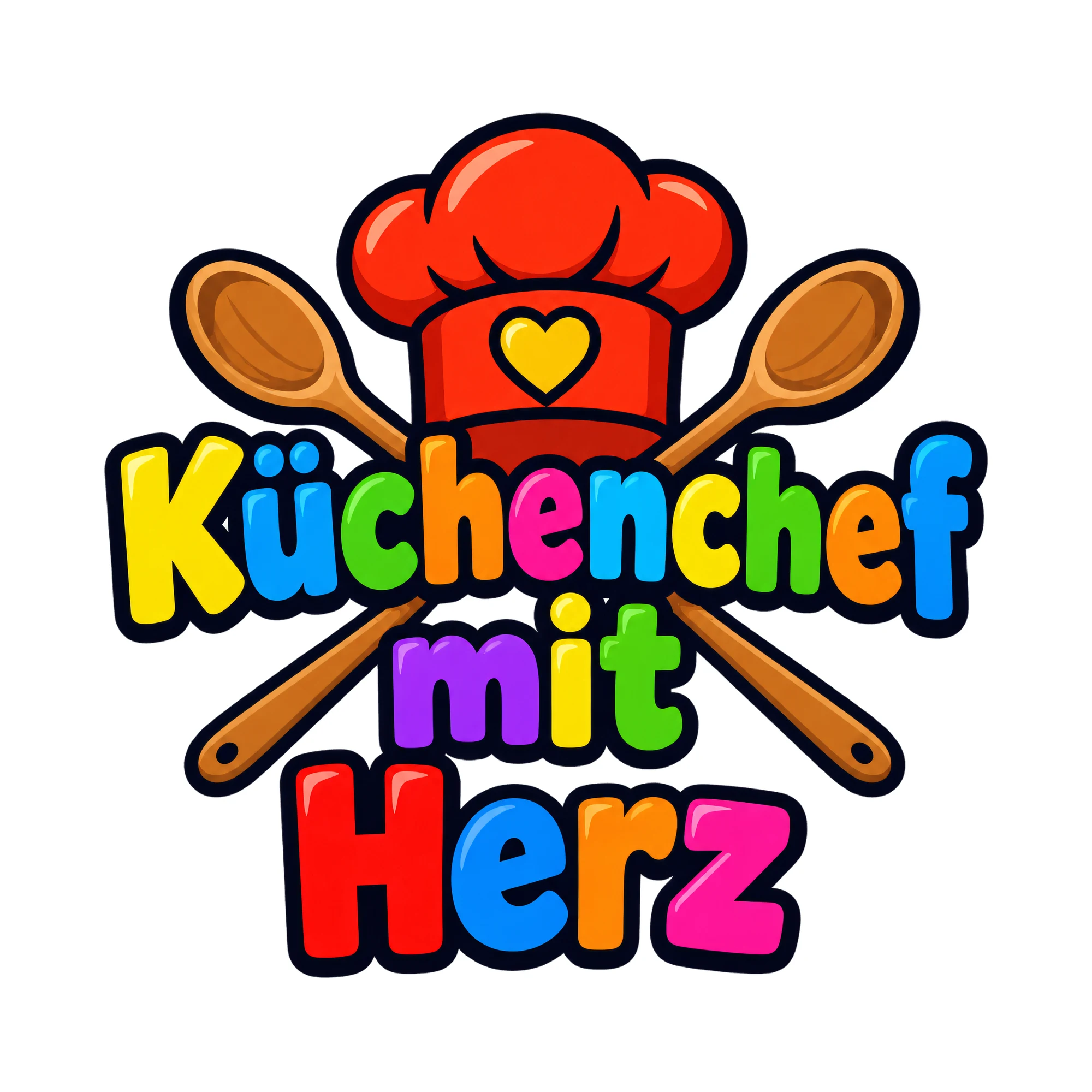 Bügelbild Küchenchef mit Herz, Küchen Spruch Bügelbild als Grafik auf weißem Hintergrund (BB016494)