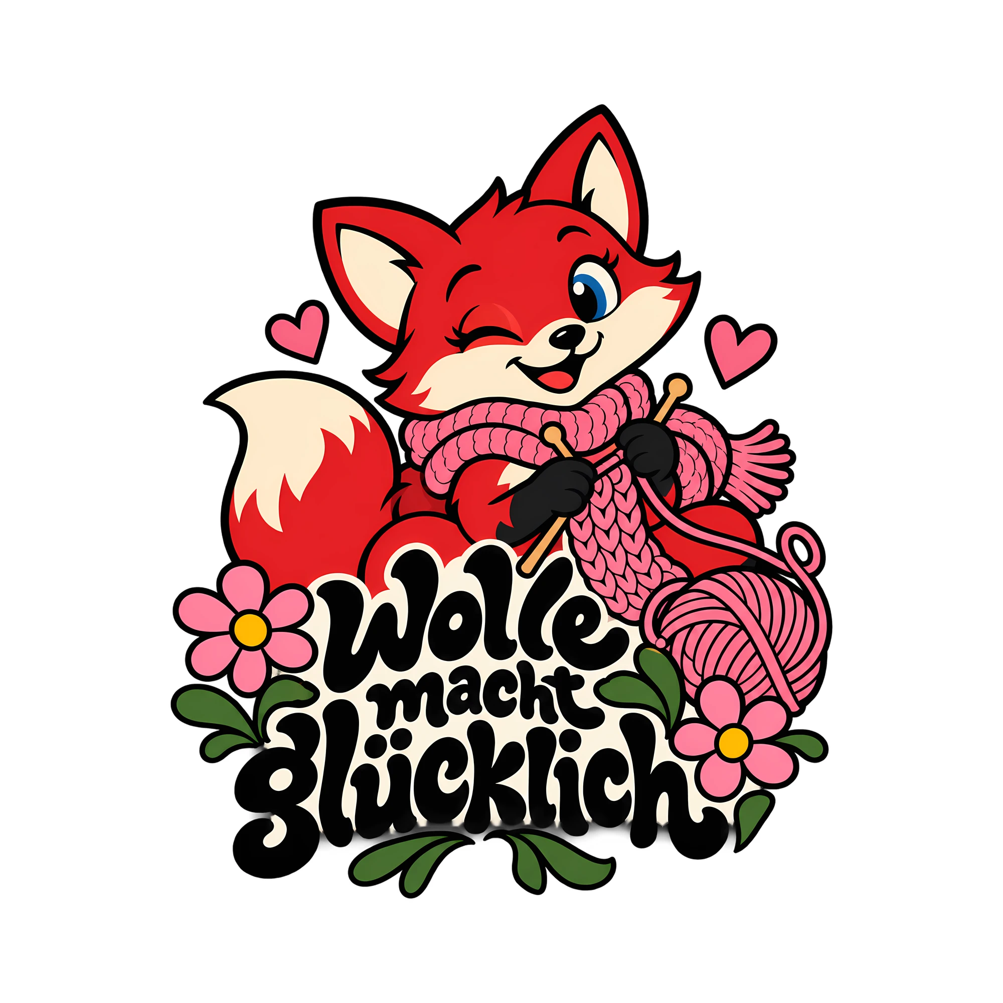 Bügelbild Wolle macht glücklich als Grafik auf weißem Hintergrund (BB012806)