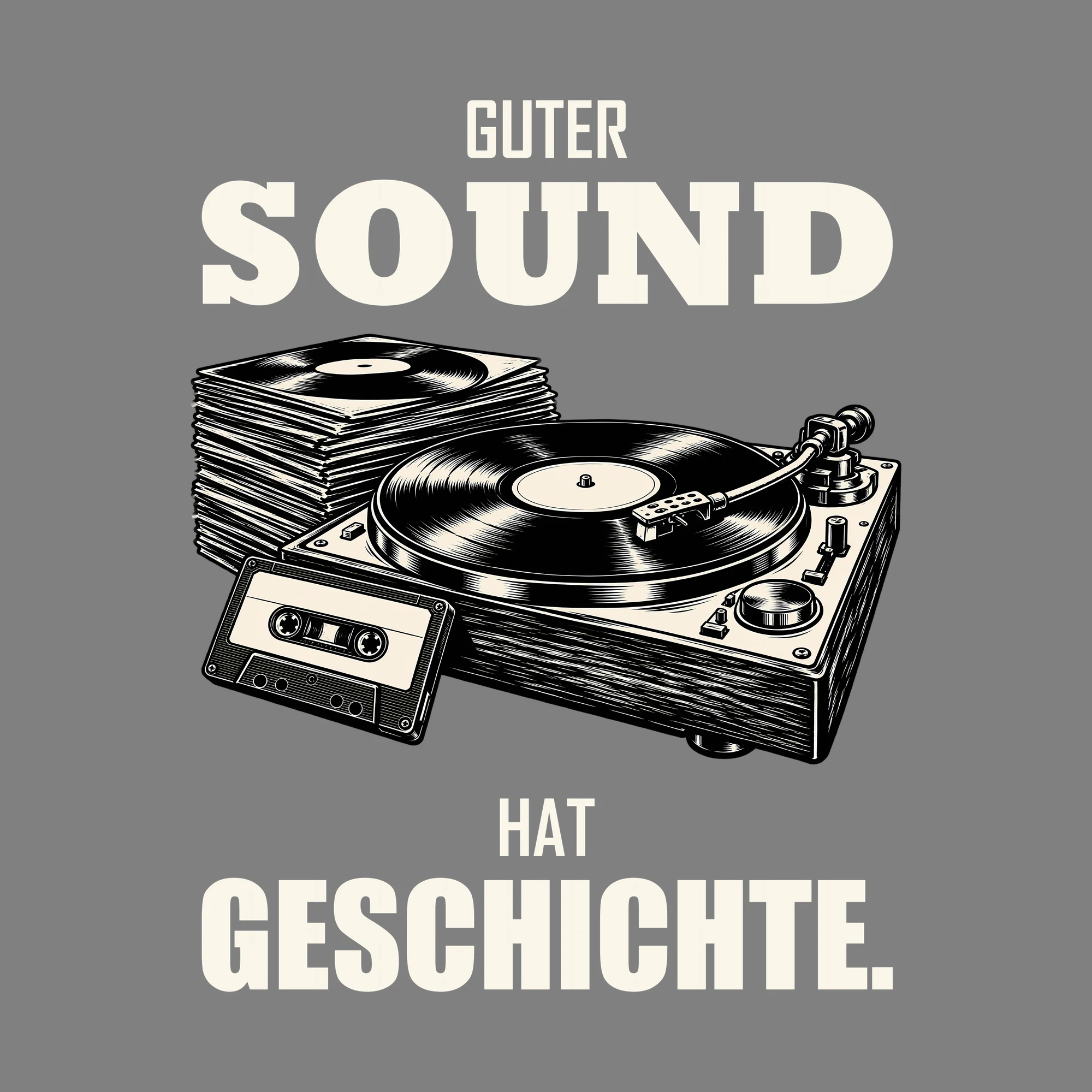Bügelbild GUTER SOUND HAT GESCHICHTE. als Grafik auf dunklem Hintergrund (BB012715)