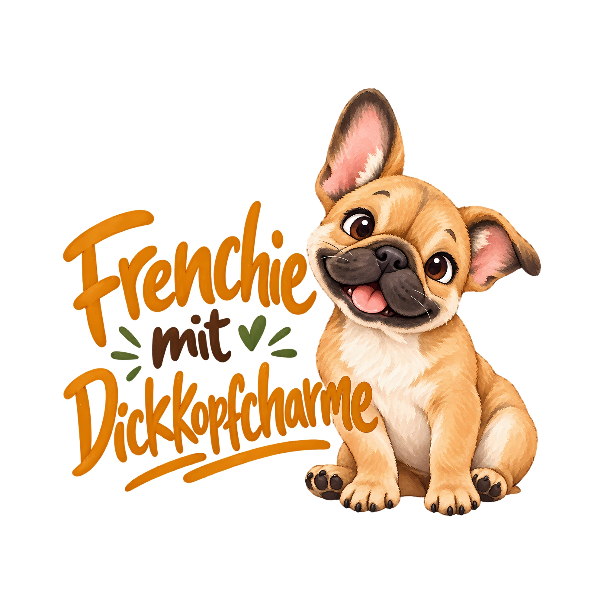Bügelbild Frenchie mit Dickkopfcharme als Grafik auf weißem Hintergrund (BB013675)