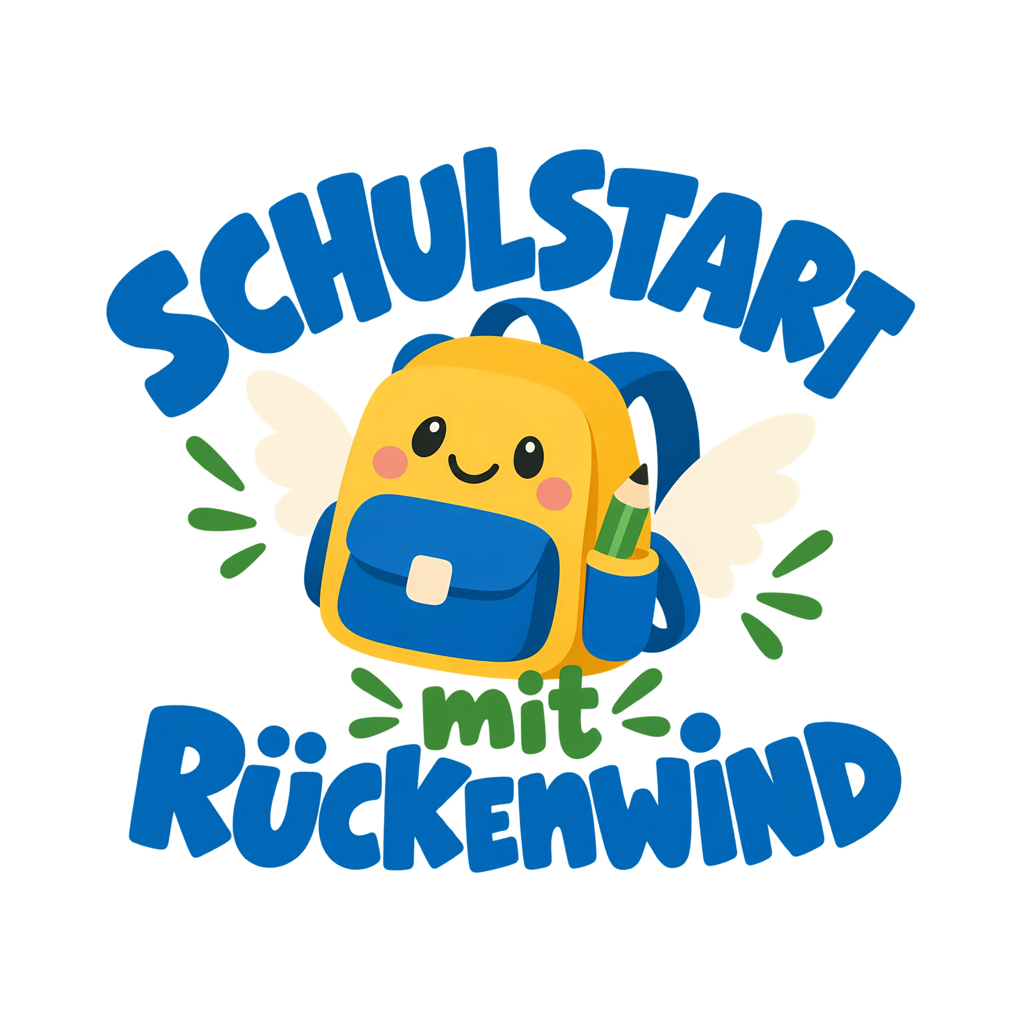 Bügelbild Schulstart mit Rückenwind als Grafik auf weißem Hintergrund (BB011466)