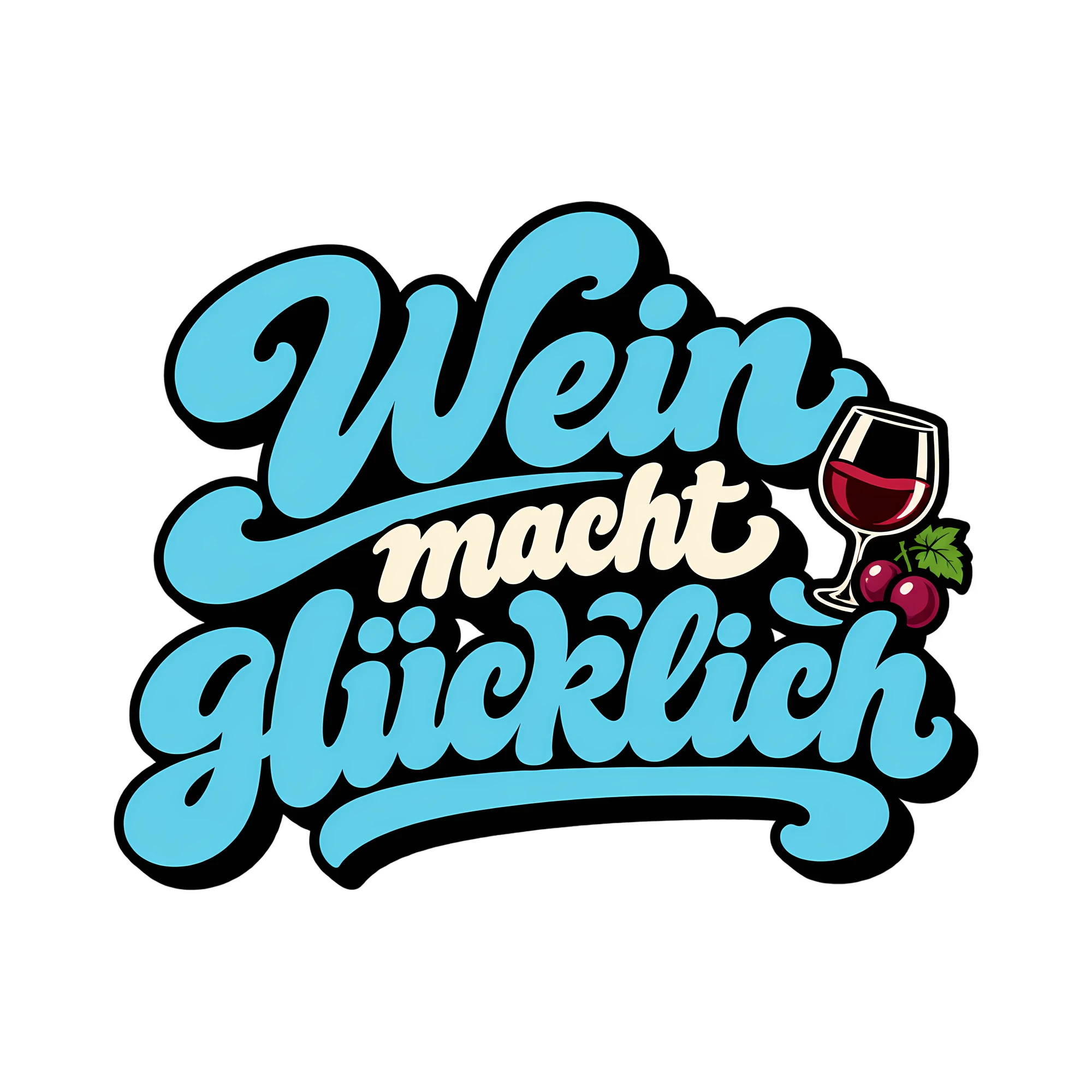 Bügelbild Wein macht glücklich als Grafik auf weißem Hintergrund (BB011862)