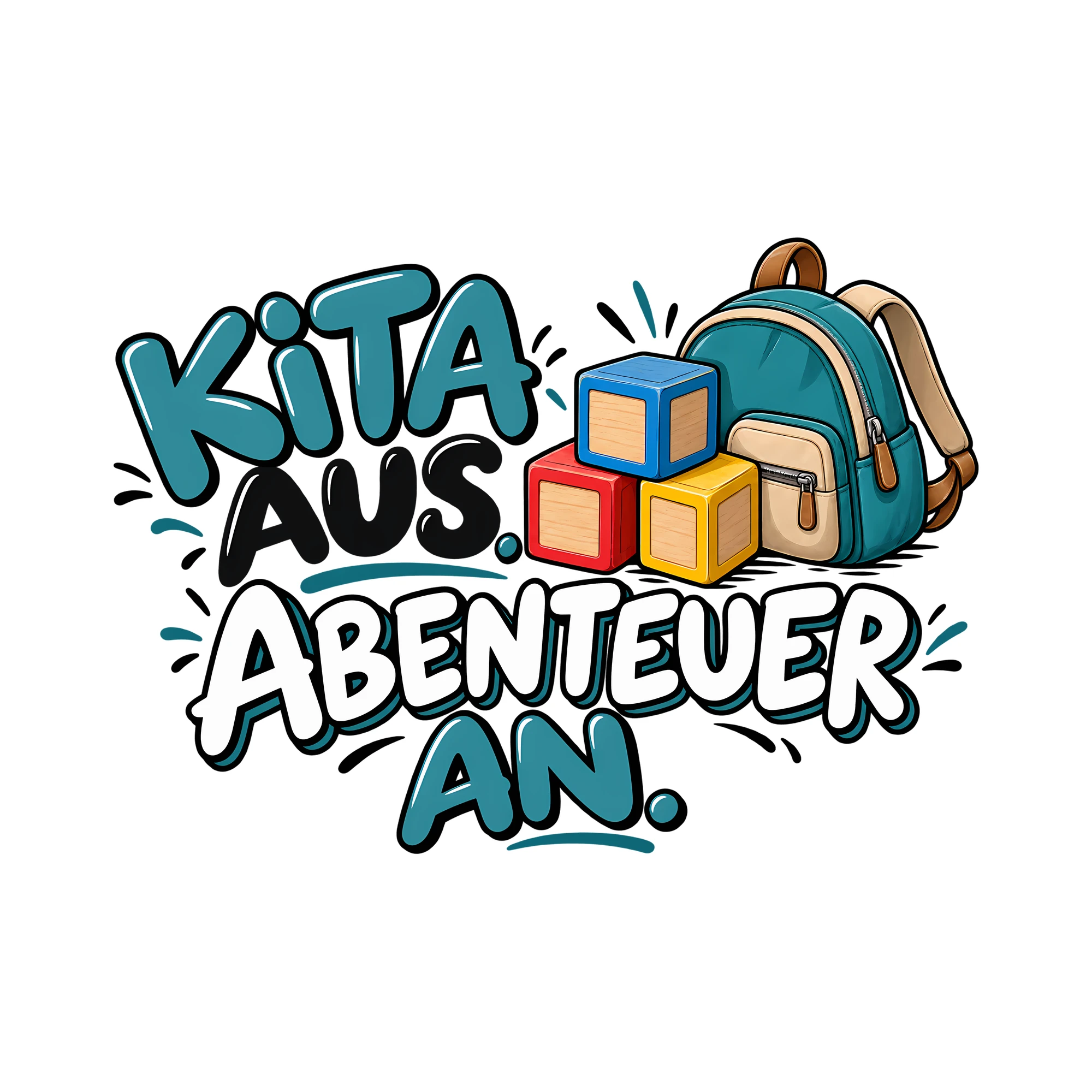 Bügelbild KITA AUS. ABENTEUER AN. als Grafik auf weißem Hintergrund (BB012022)