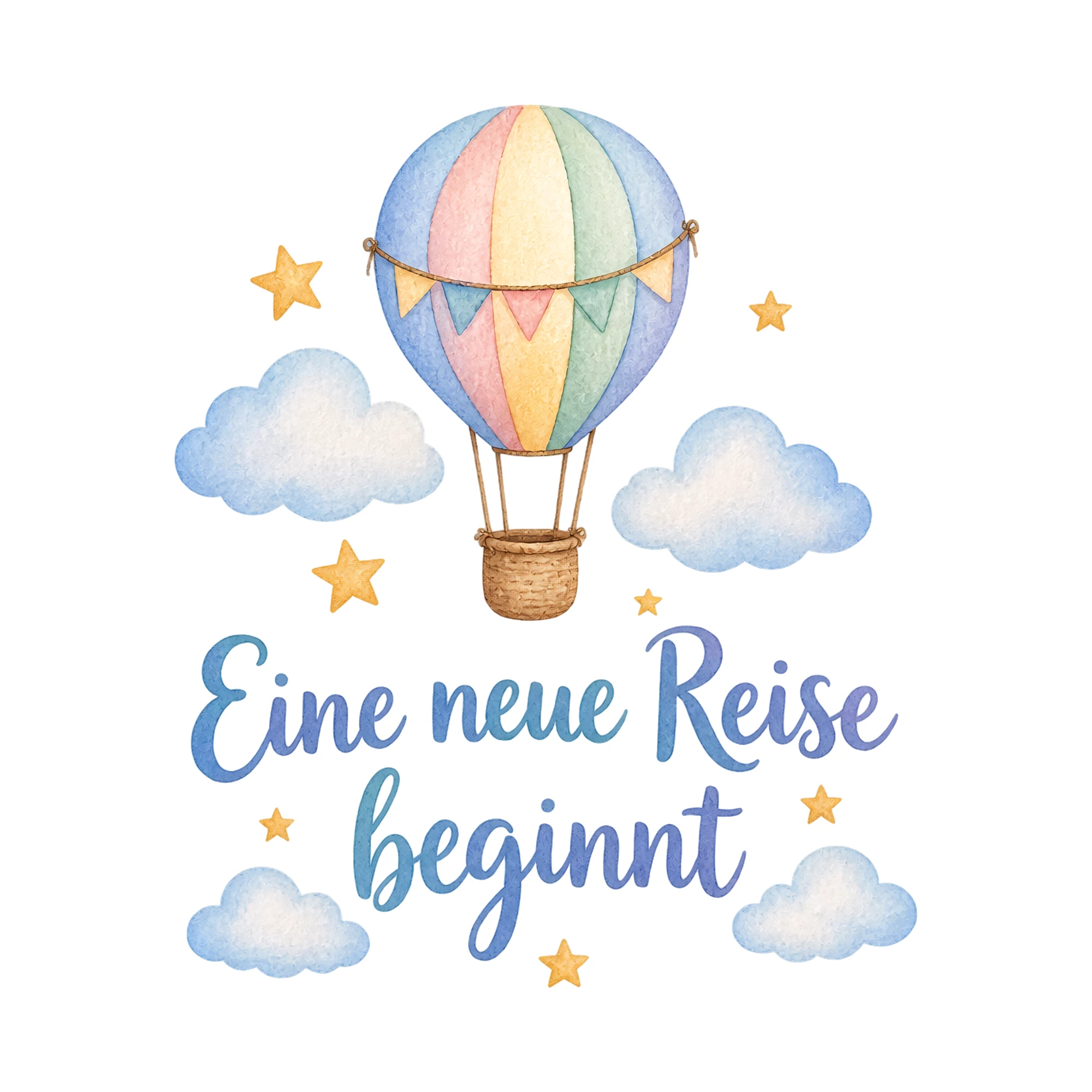 Bügelbild Eine neue Reise beginnt, Babybody bügeln Motiv als Grafik auf weißem Hintergrund (BB016719)