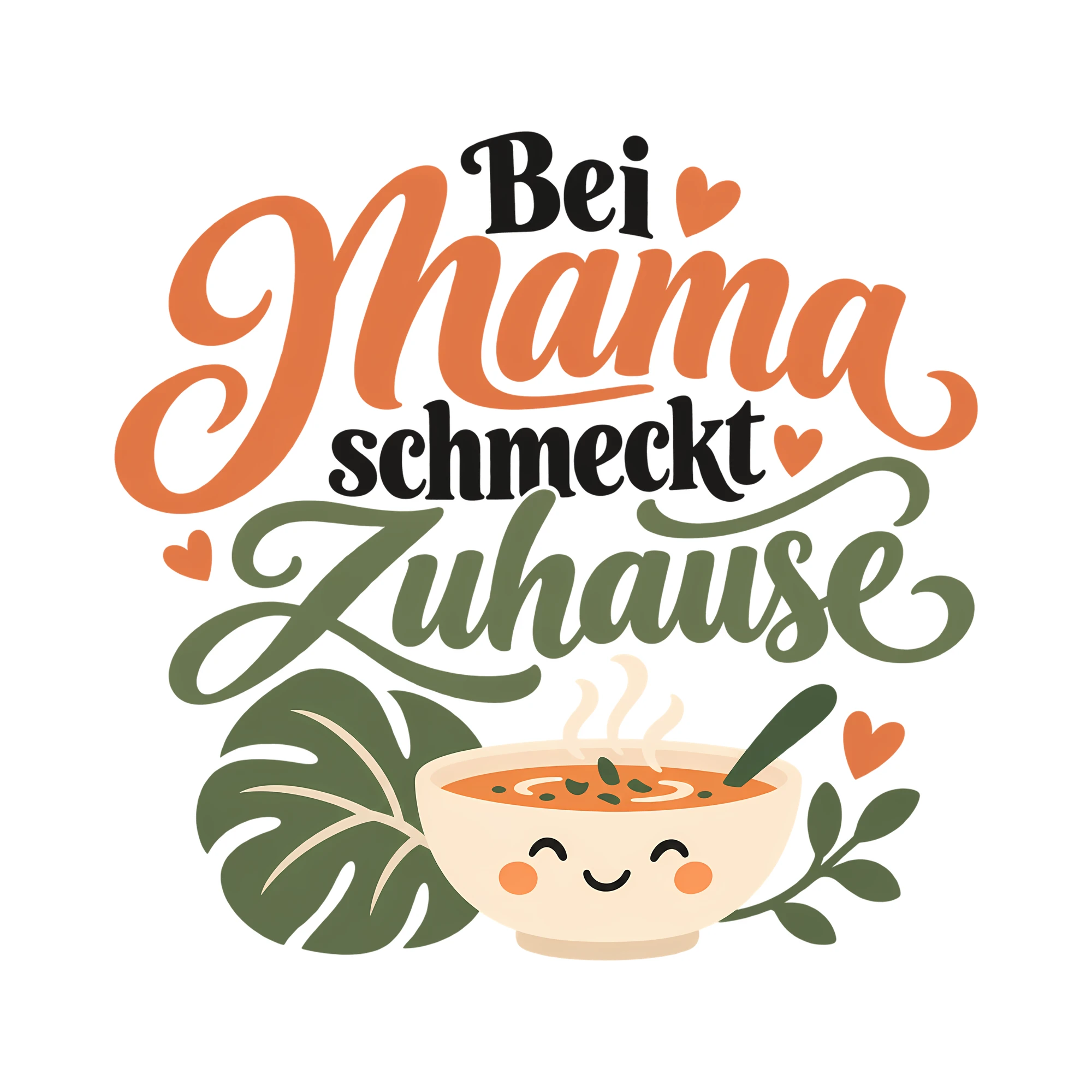 Bügelbild Bei Mama schmeckt Zuhause als Grafik auf weißem Hintergrund (BB012432)