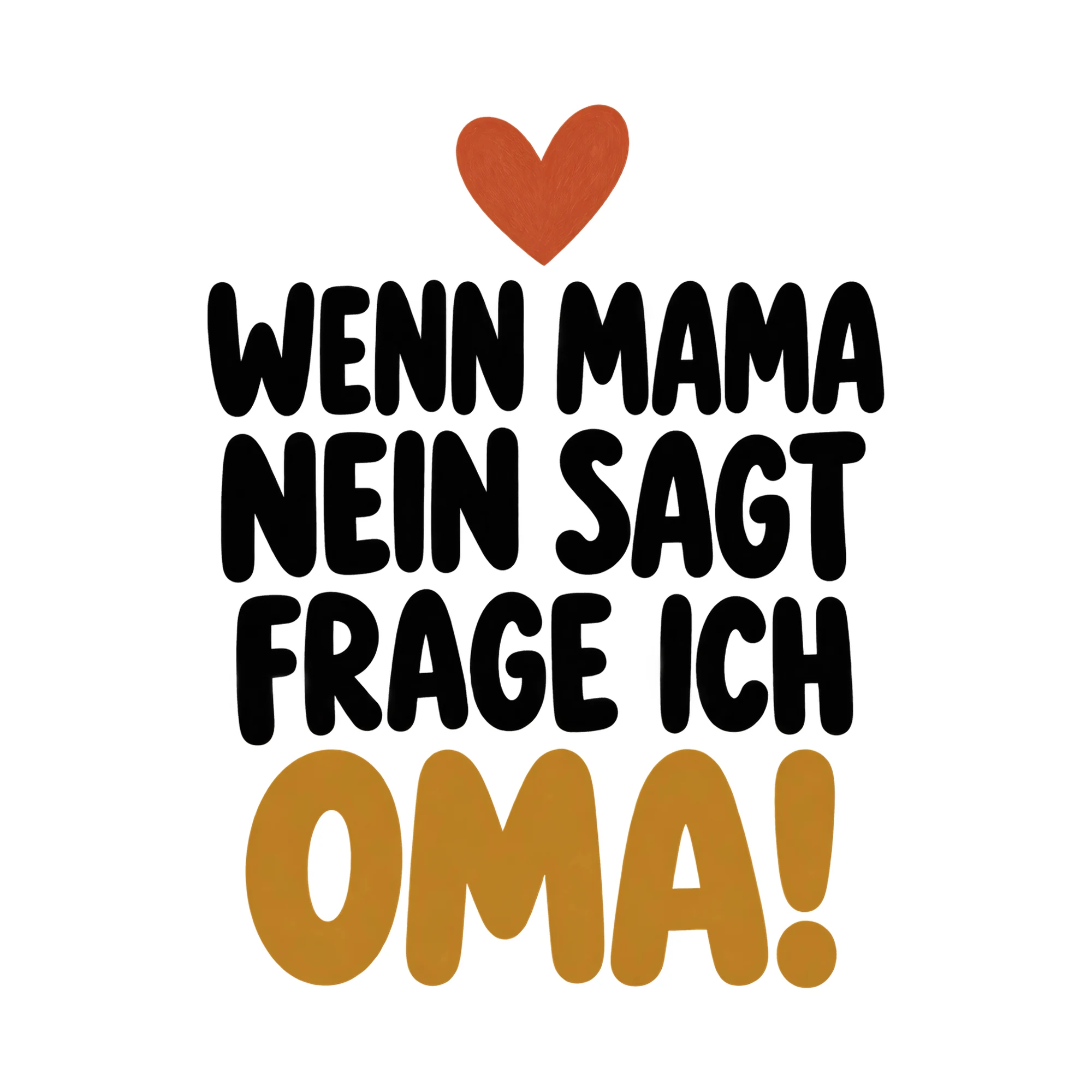 Bügelbild „Wenn Mama nein sagt Frage ich Oma!“, Großeltern Shirt Spruch als Grafik auf weißem Hintergrund (BB015194)