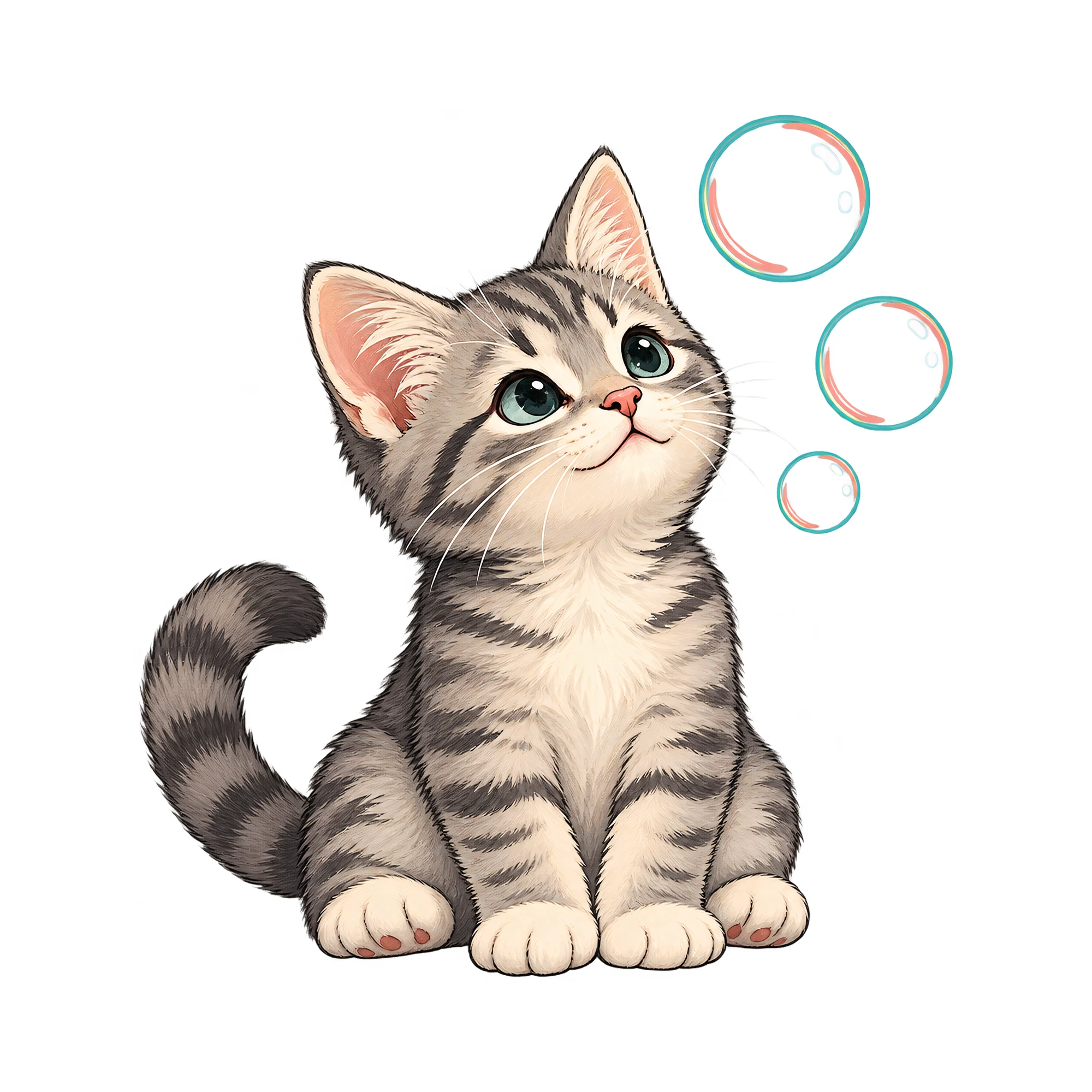 Bügelbild Katze Und Seifenblasen | Tiere Shirt Motiv als Grafik auf weißem Hintergrund (BB016183)