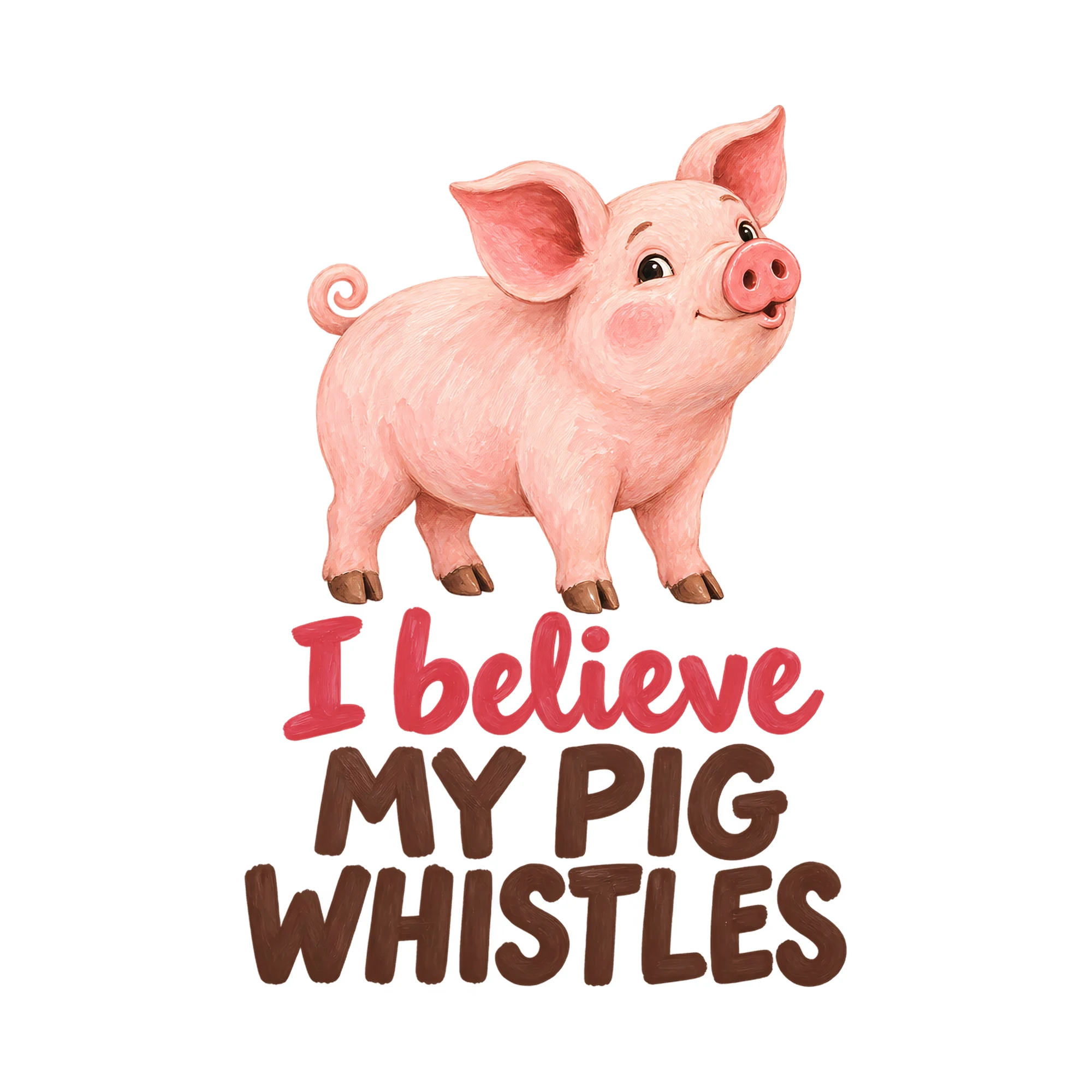 Bügelbild I Believe My Pig Whistles, Lustiger Shirt Spruch als Grafik auf weißem Hintergrund (BB018151)