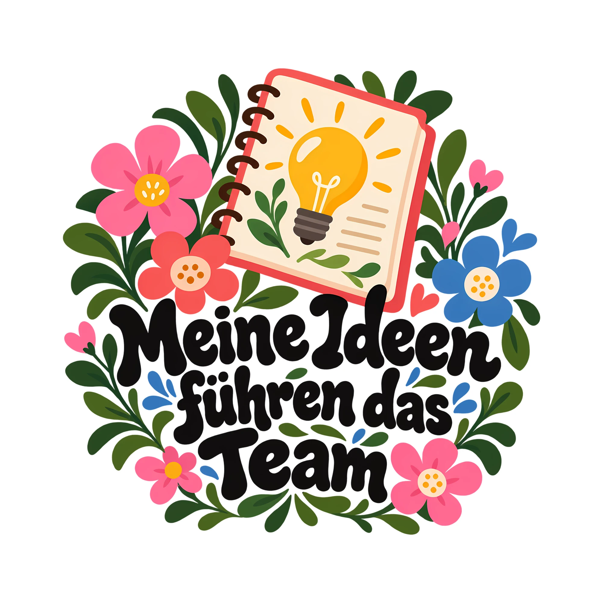 Bügelbild Meine Ideen führen das Team als Grafik auf weißem Hintergrund (BB012236)