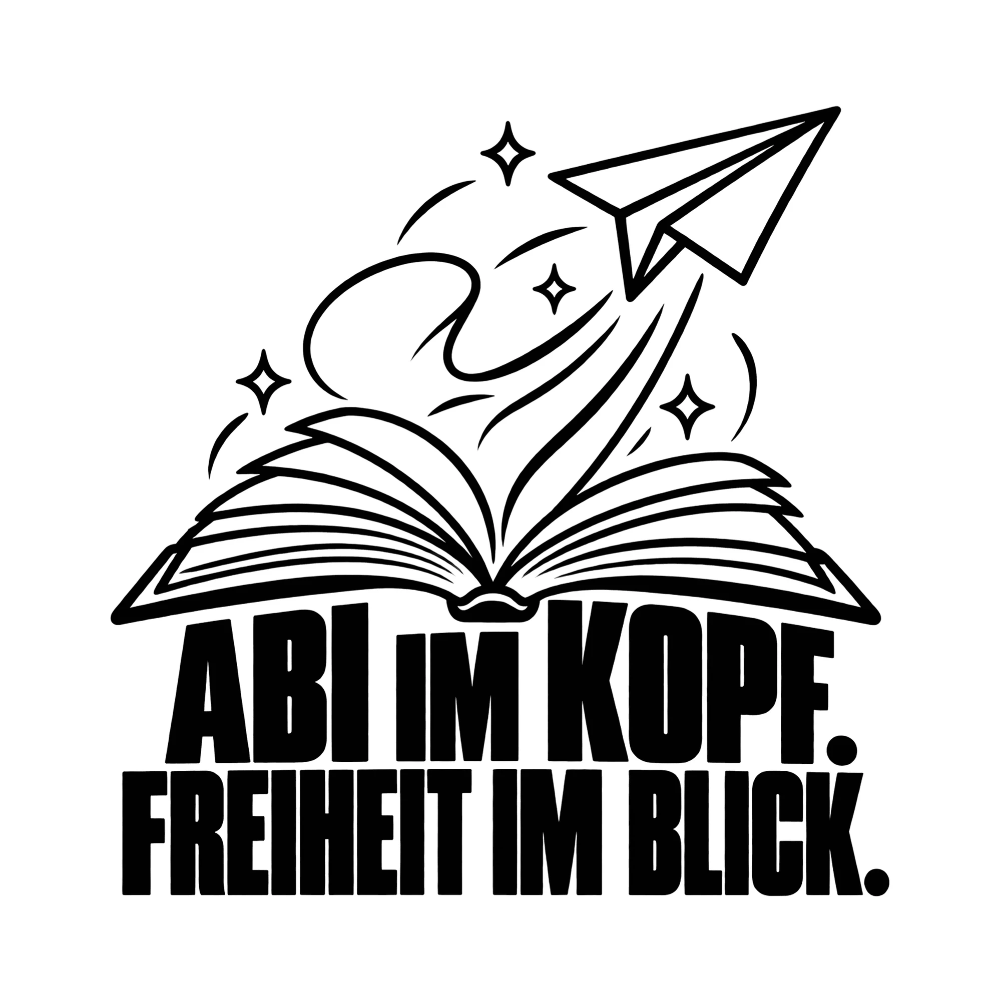 Bügelbild ABI IM KOPF. FREIHEIT IM BLICK. als Grafik auf weißem Hintergrund (BB011450)