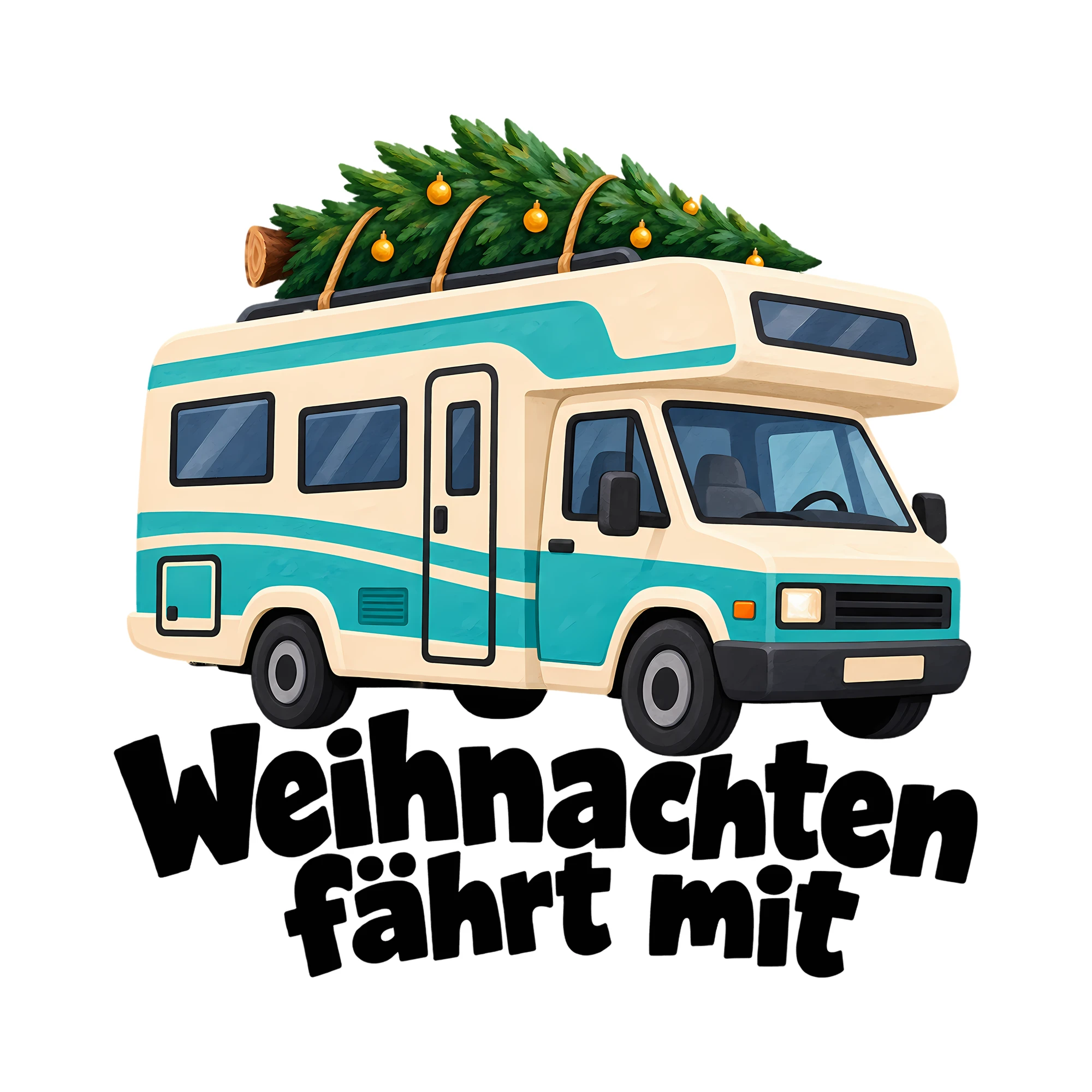 Bügelbild Weihnachten fährt mit als Grafik auf weißem Hintergrund (BB013917)