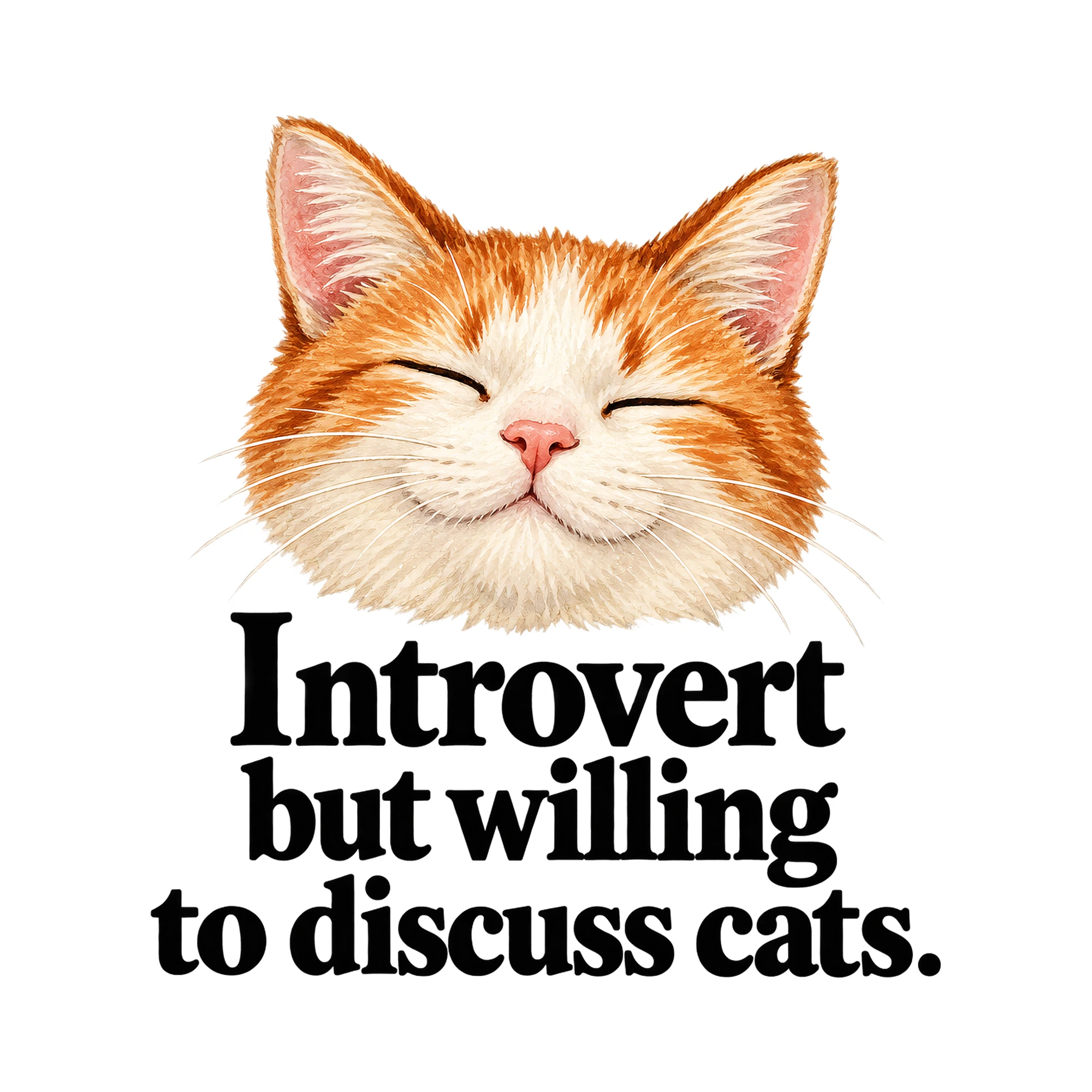Bügelbild „Introvert but willing to discuss cats.“ | Tiere Shirt Spruch als Grafik auf weißem Hintergrund (BB016186)