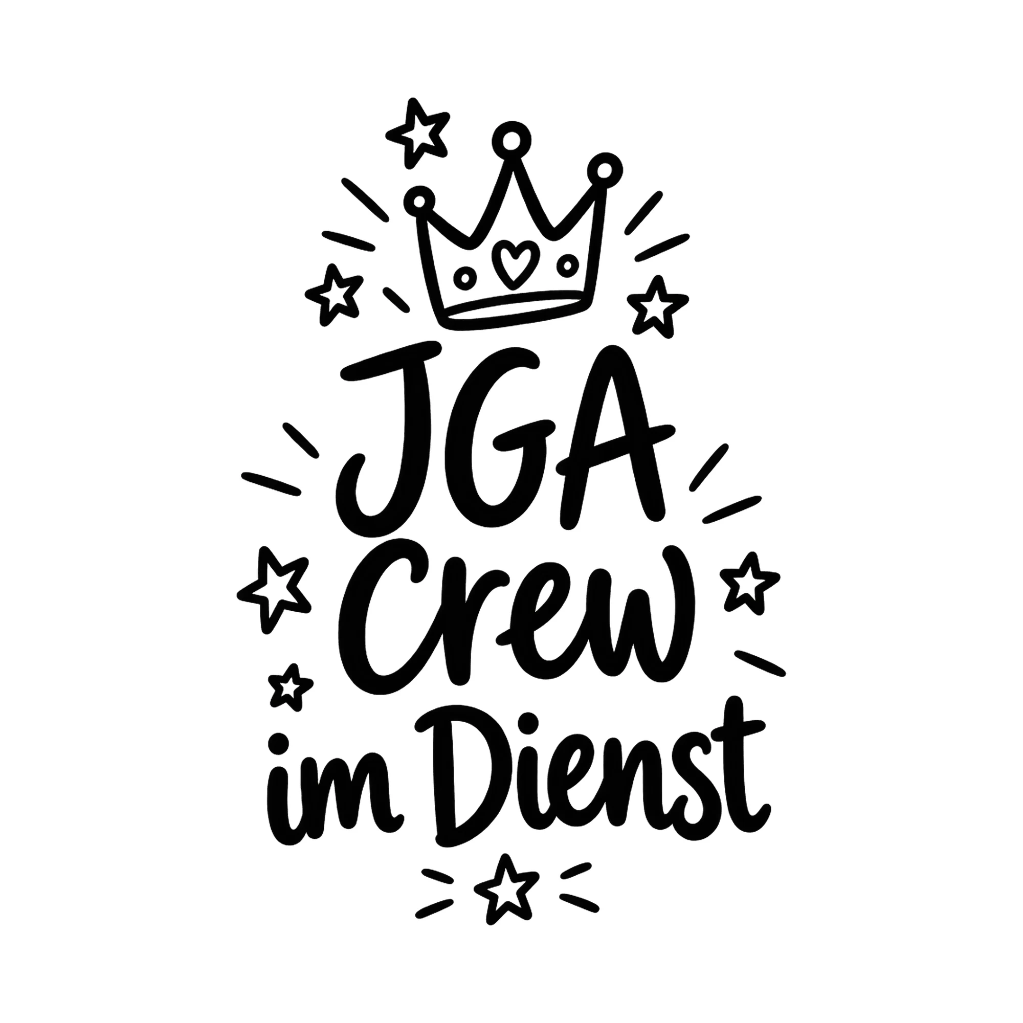Bügelbild JGA Crew im Dienst als Grafik auf weißem Hintergrund (BB020674)