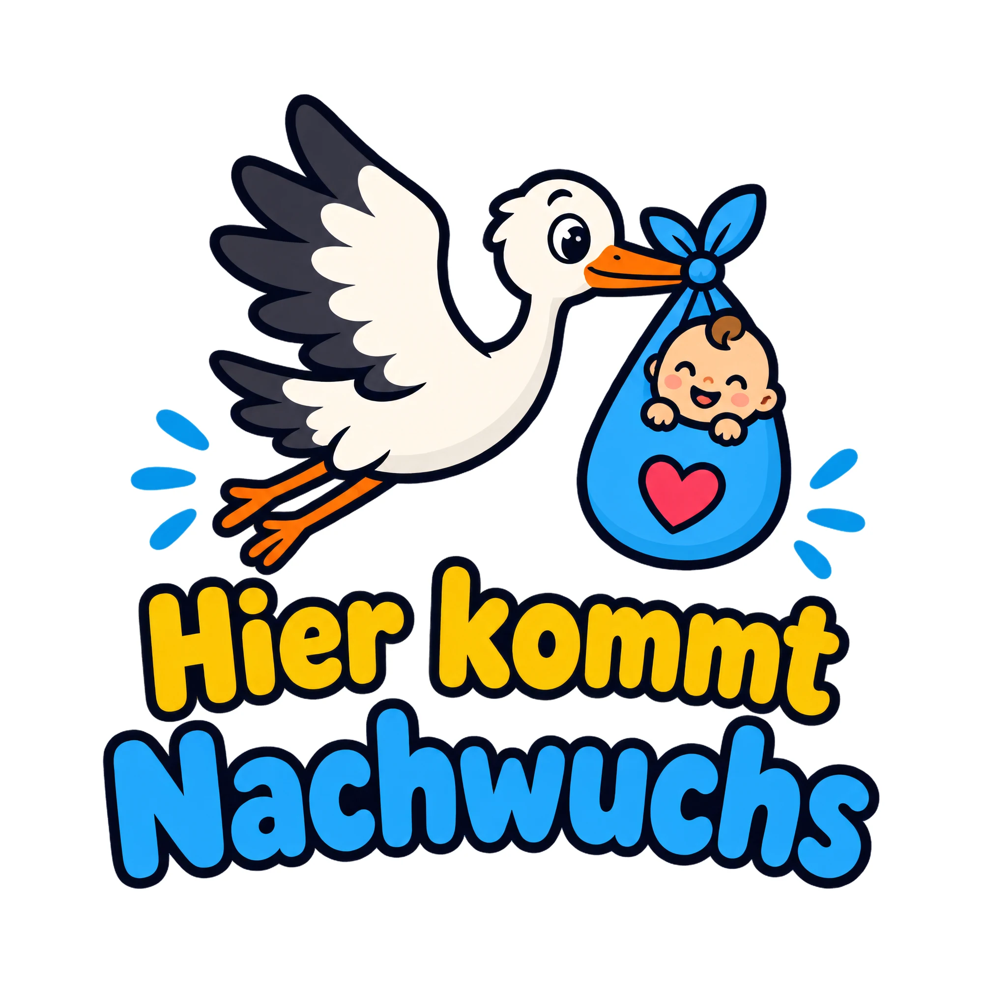 Bügelbild Hier kommt Nachwuchs als Grafik auf weißem Hintergrund (BB020051)