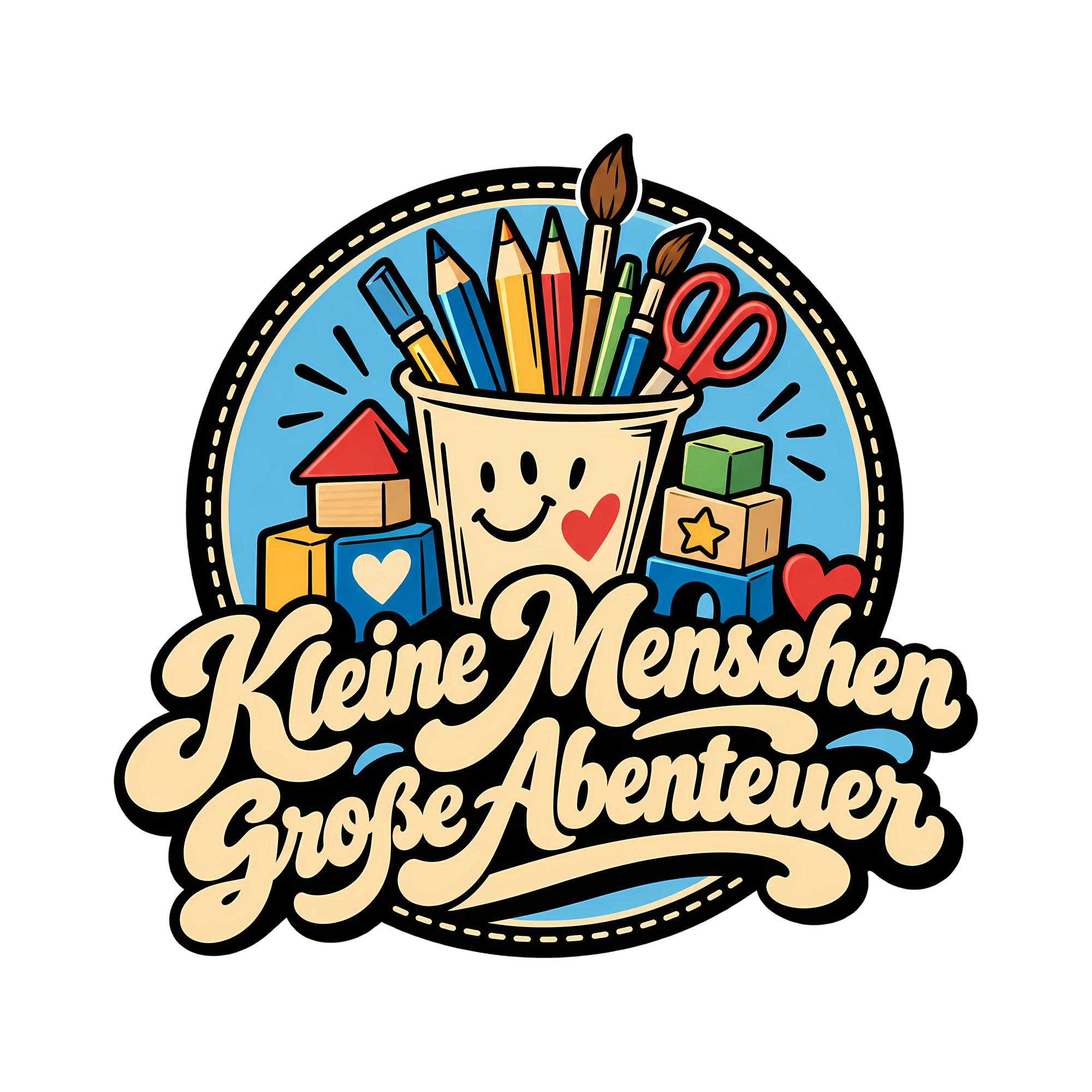 Bügelbild Kleine Menschen große Abenteuer als Grafik auf weißem Hintergrund (BB011586)