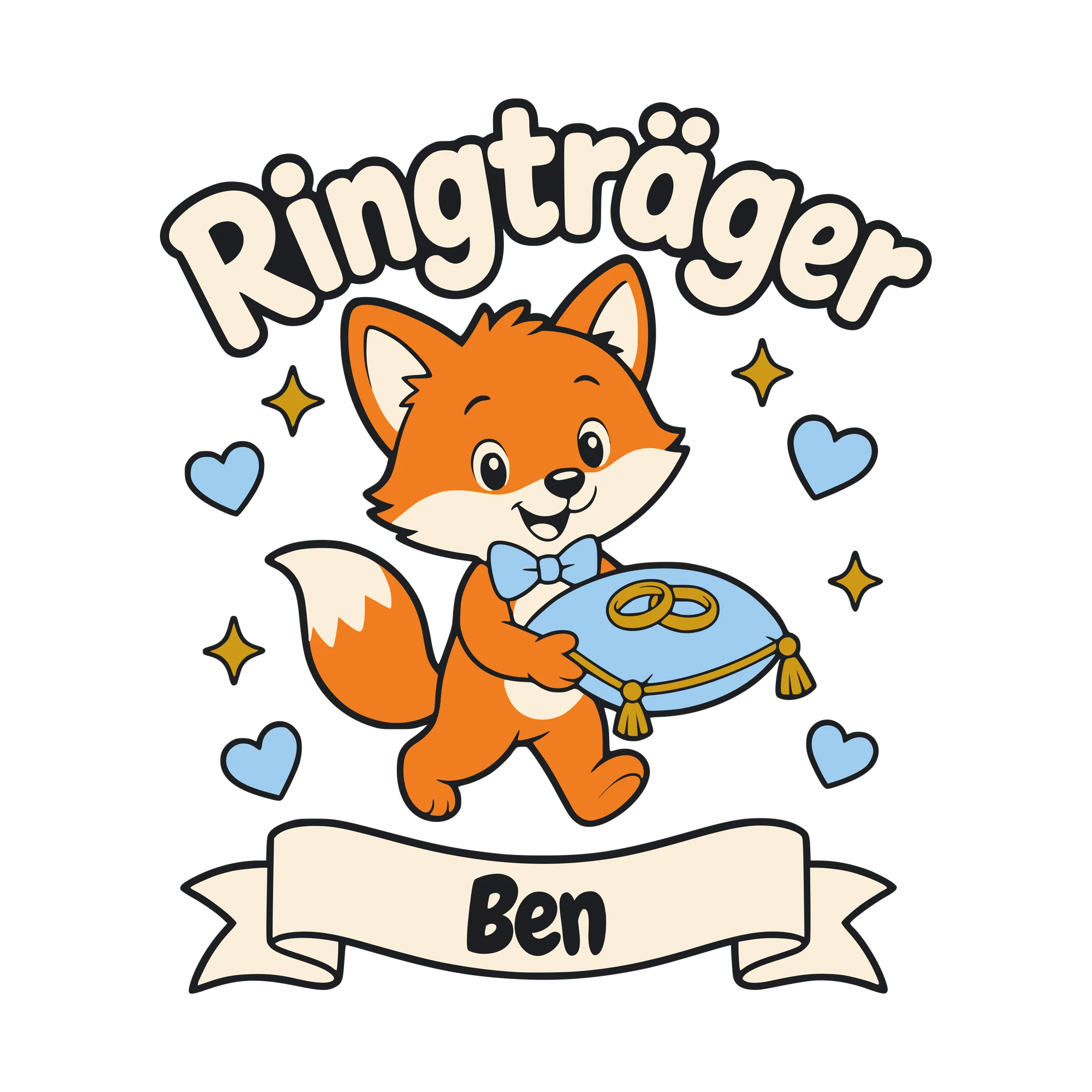 Bügelbild Ringträger mit Name als Grafik auf weißem Hintergrund (BB010557)
