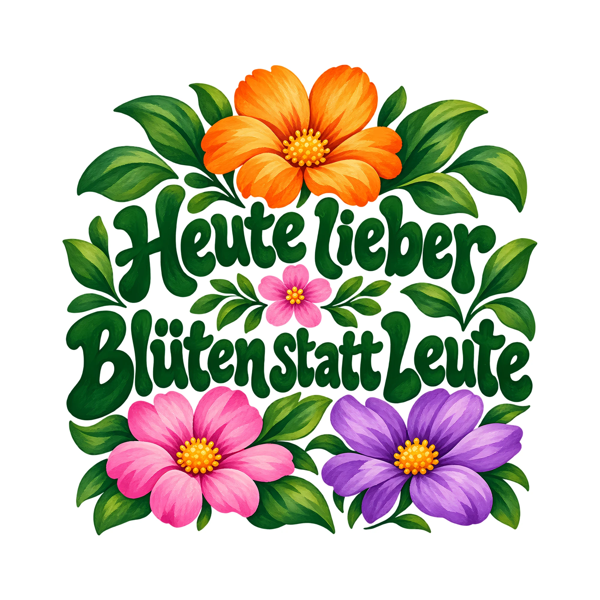 Bügelbild Heute lieber Blüten statt Leute als Grafik auf weißem Hintergrund (BB013279)