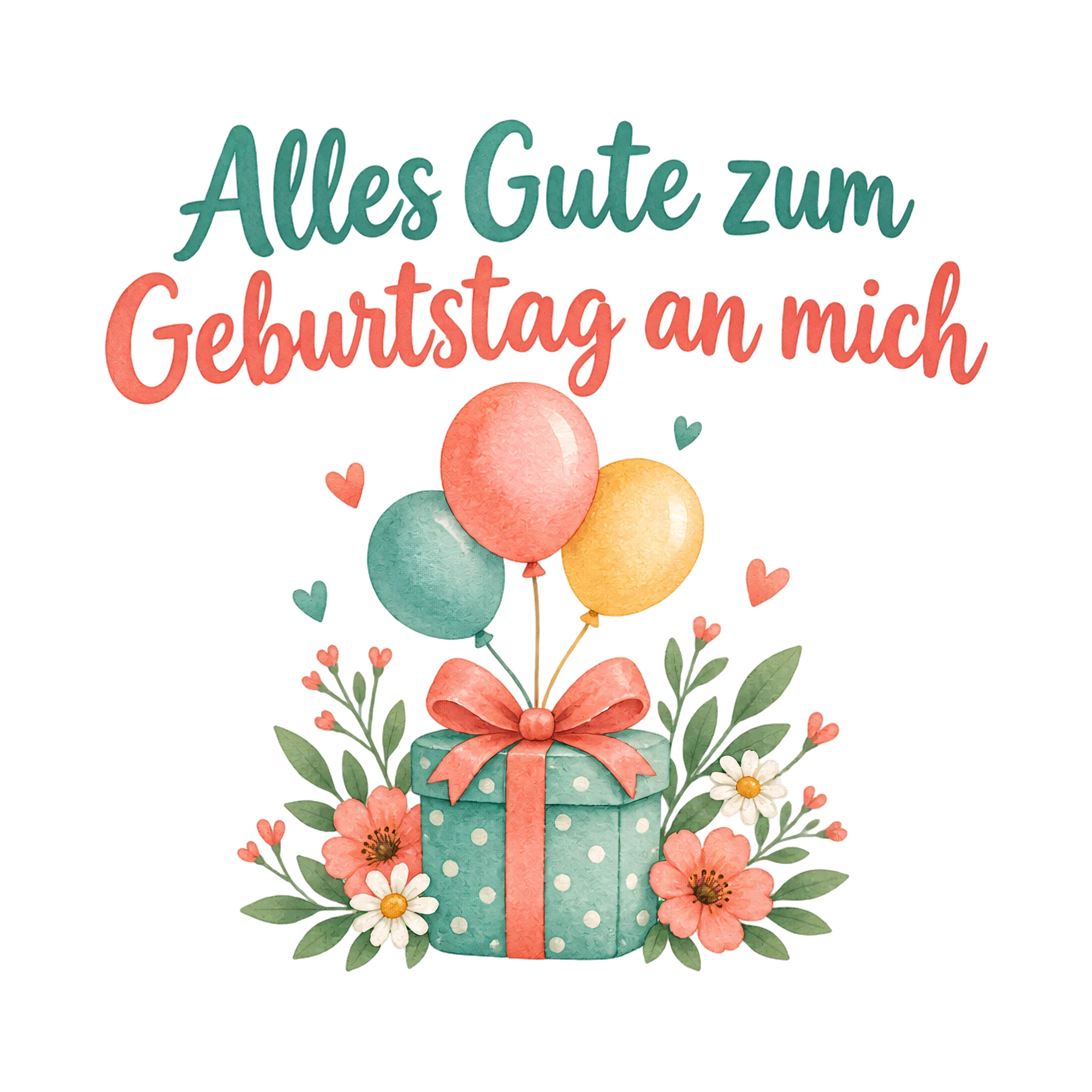 Bügelbild Alles Gute zum Geburtstag an mich als Grafik auf weißem Hintergrund (BB020543)
