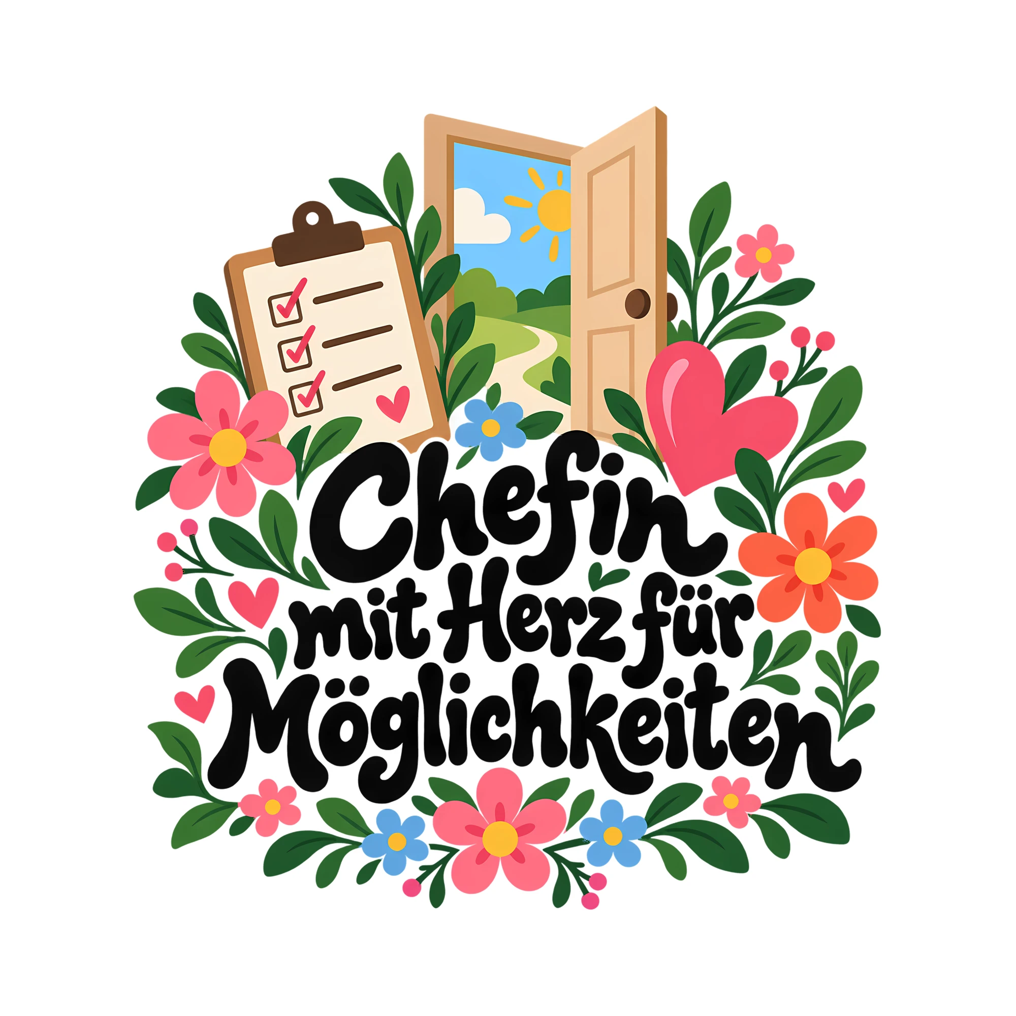 Bügelbild Chefin mit Herz für Möglichkeiten als Grafik auf weißem Hintergrund (BB011770)