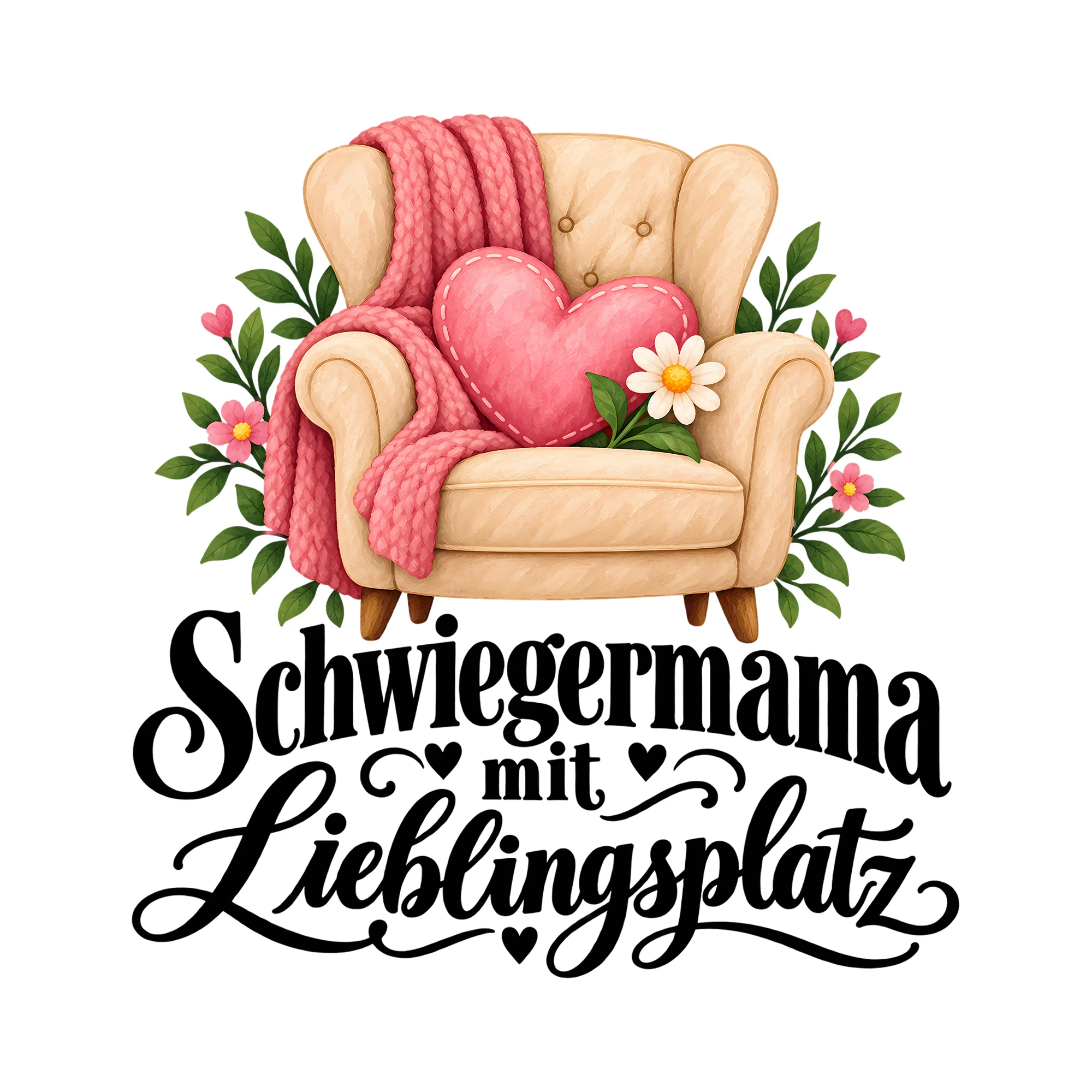 Bügelbild Schwiegermama mit Lieblingsplatz als Grafik auf weißem Hintergrund (BB013474)