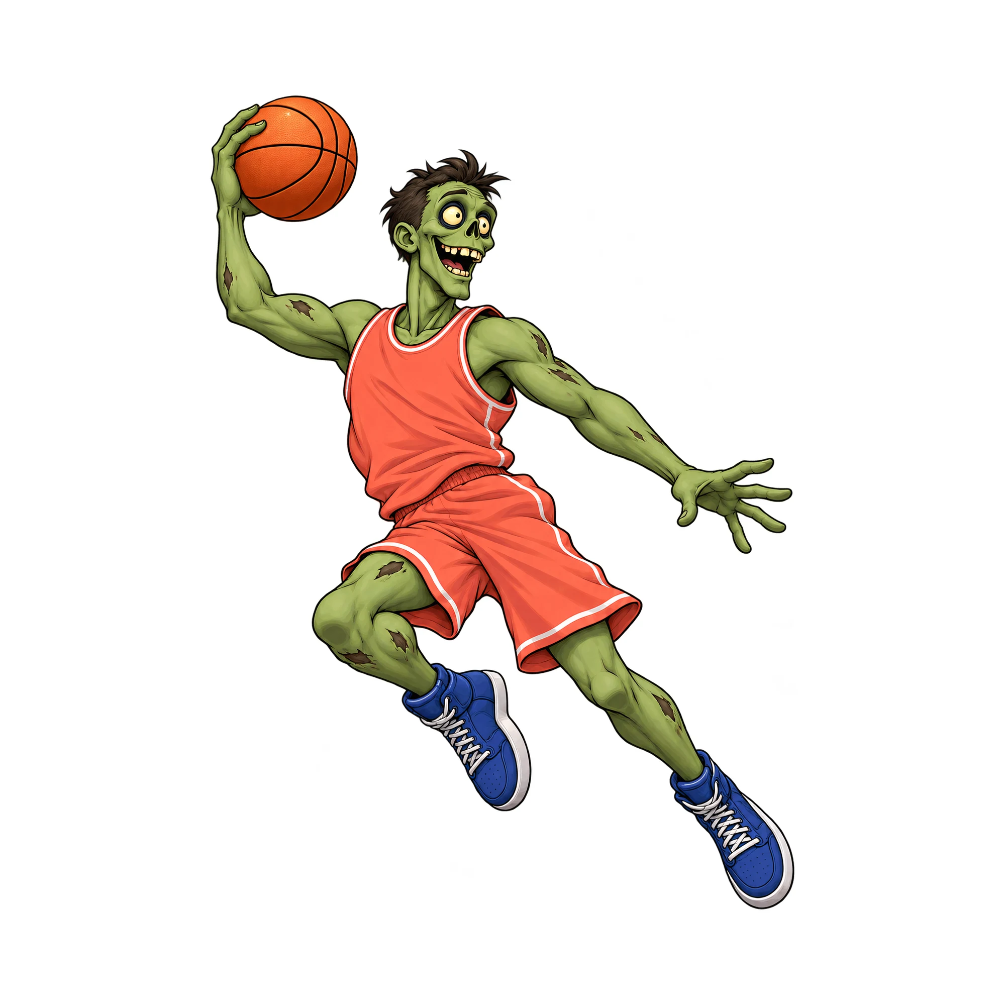 Bügelbild Zombie Slam Dunk, Halloween Shirt Motiv als Grafik auf weißem Hintergrund (BB014871)