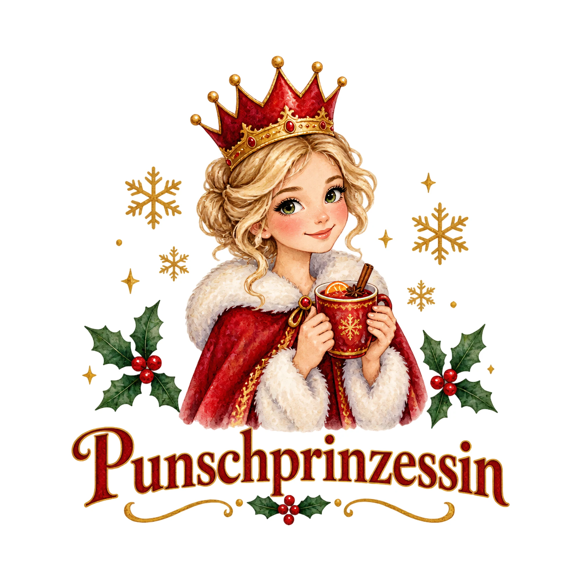 Bügelbild Punschprinzessin, Weihnachtspullover Spruch als Grafik auf weißem Hintergrund (BB017213)