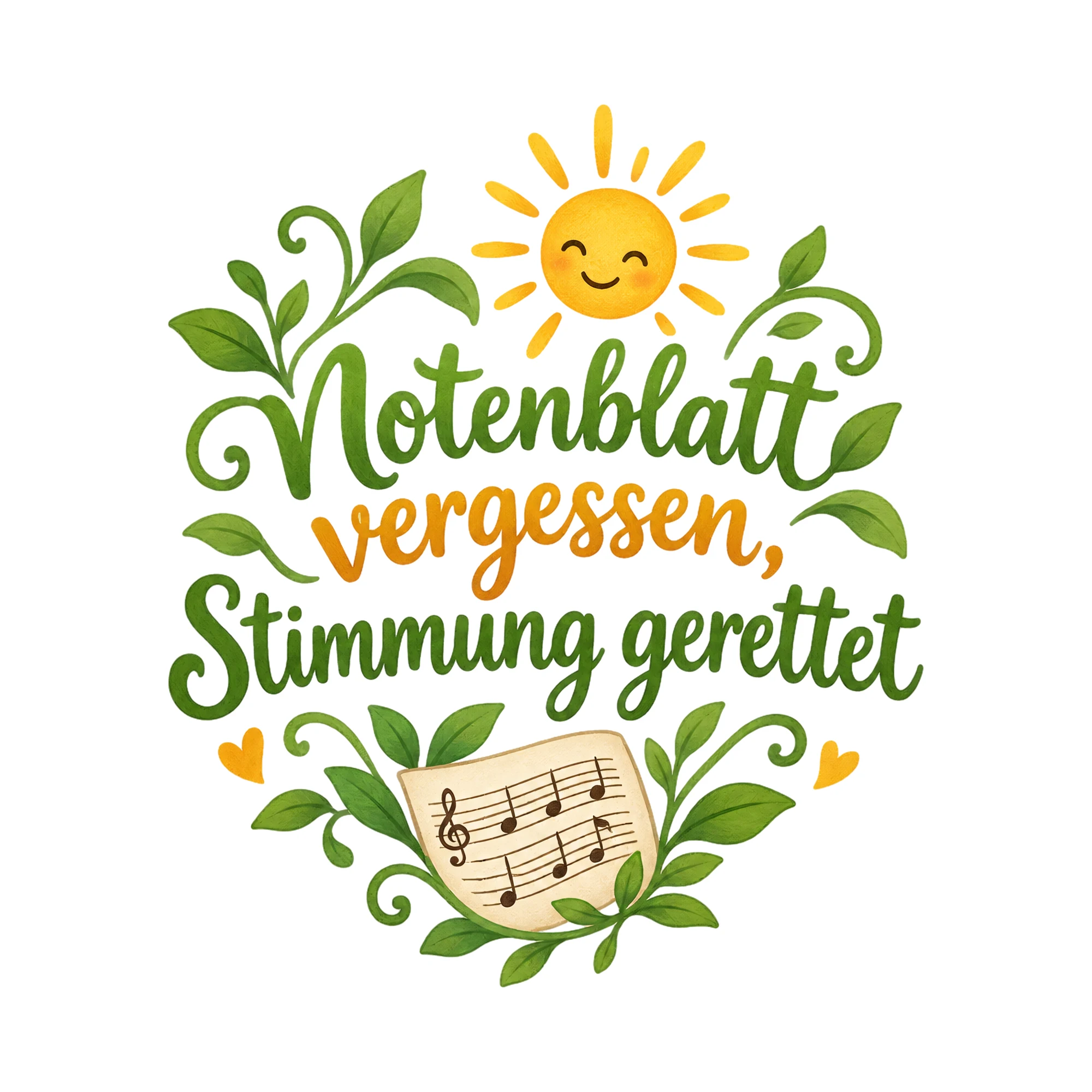 Bügelbild Notenblatt vergessen, Stimmung gerettet, Vereine Shirt Spruch als Grafik auf weißem Hintergrund (BB020483)