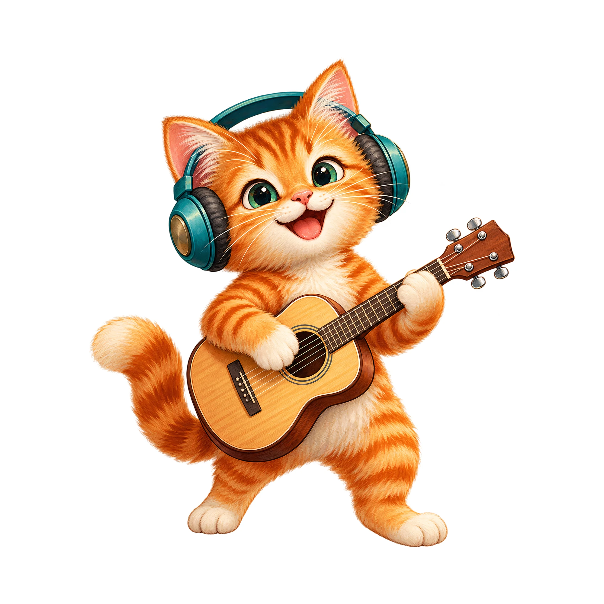 Bügelbild „Musizierende Katze“, Tiere Shirt Motiv als Grafik auf weißem Hintergrund (BB019072)