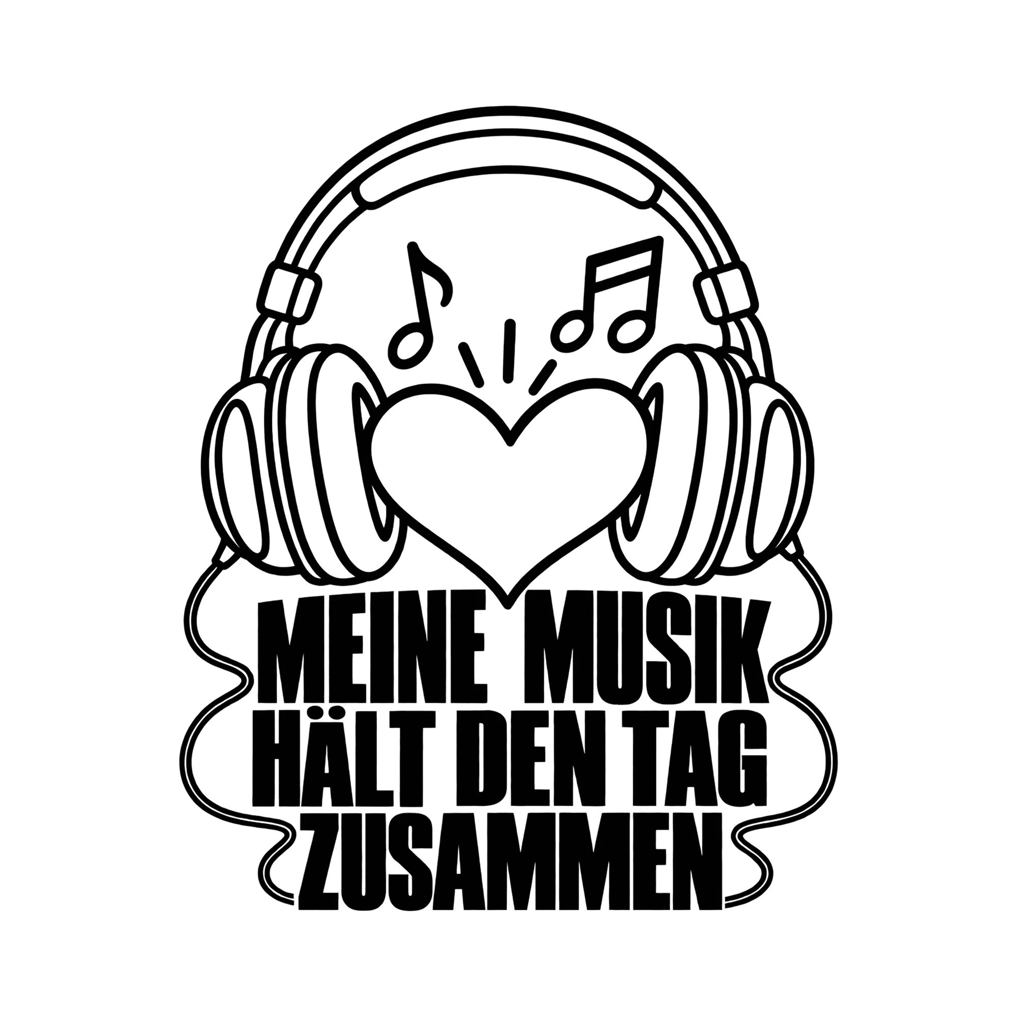 Bügelbild MEINE MUSIK HÄLT DEN TAG ZUSAMMEN als Grafik auf weißem Hintergrund (BB013088)