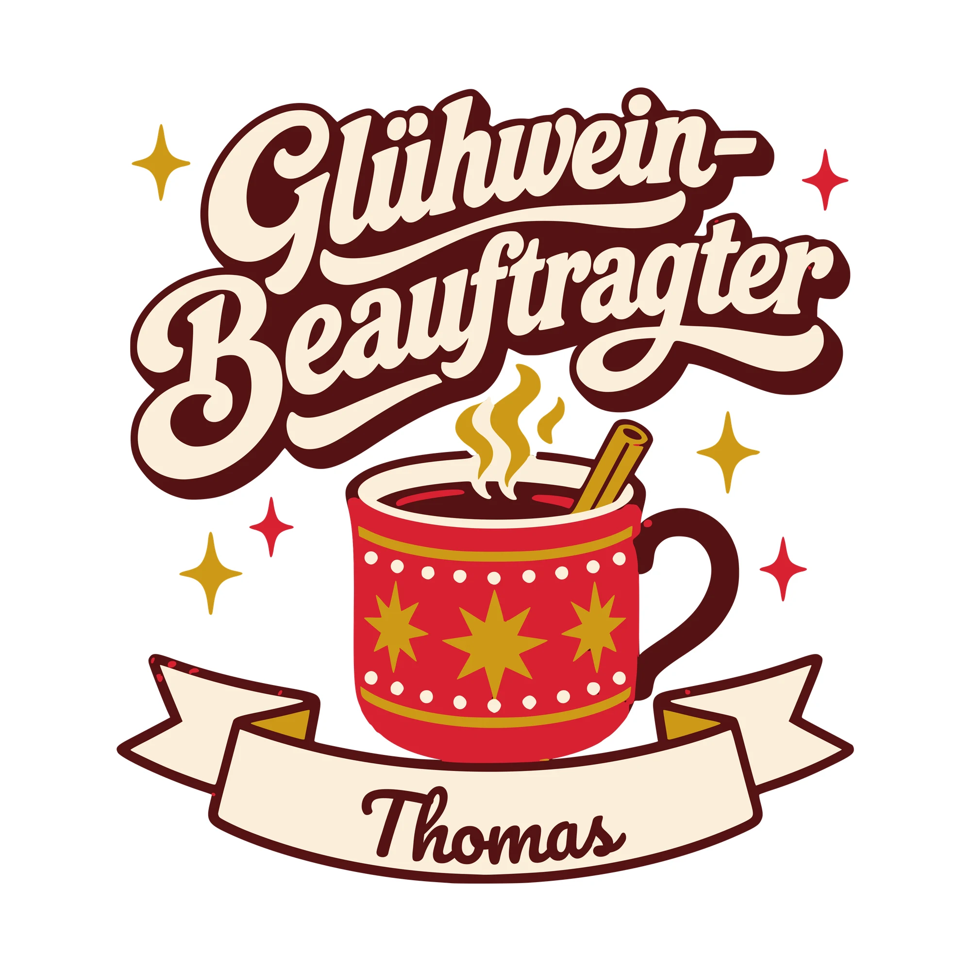Bügelbild Glühwein-Beauftragter mit Name als Grafik auf weißem Hintergrund (BB010376)