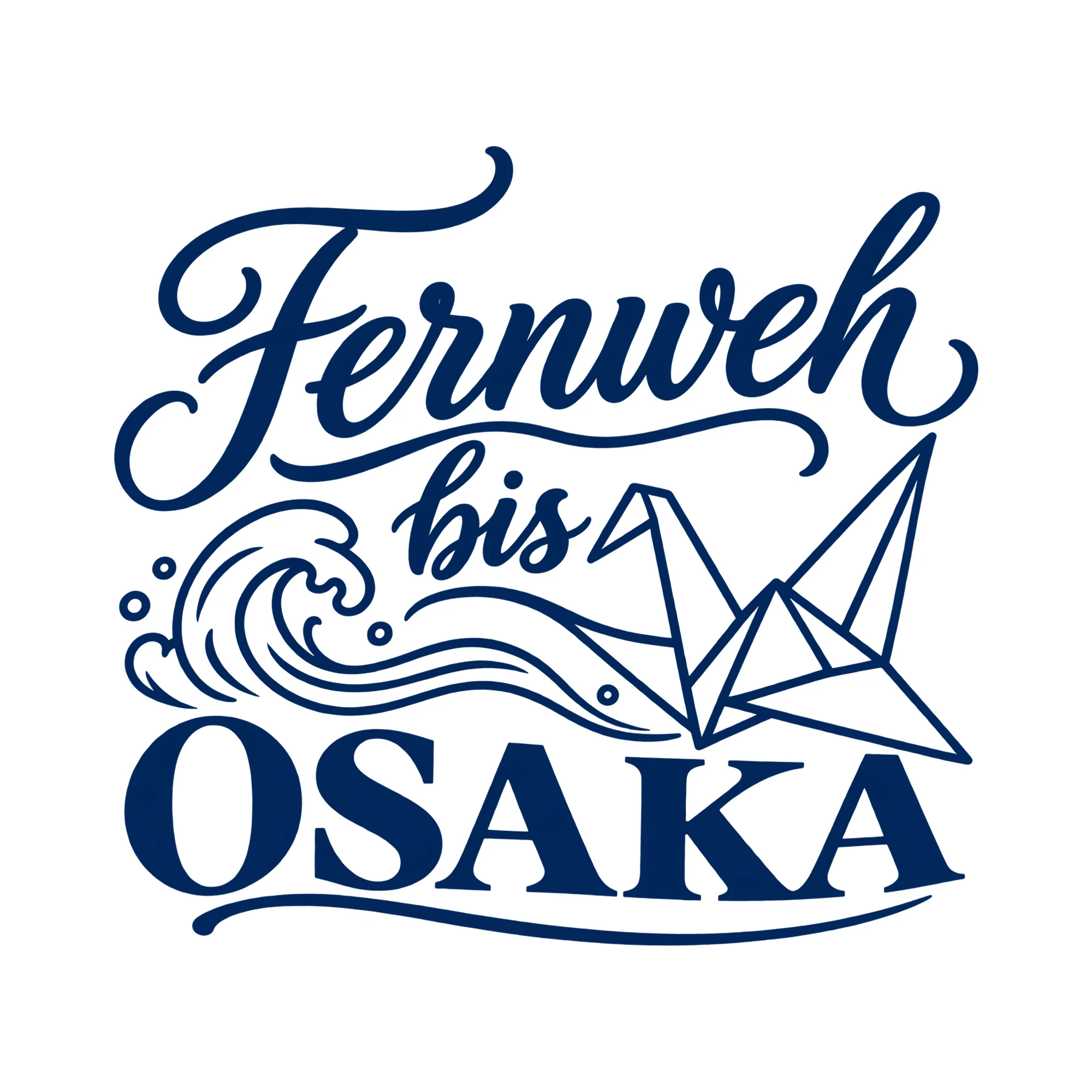 Bügelbild Fernweh bis Osaka als Grafik auf weißem Hintergrund (BB013679)