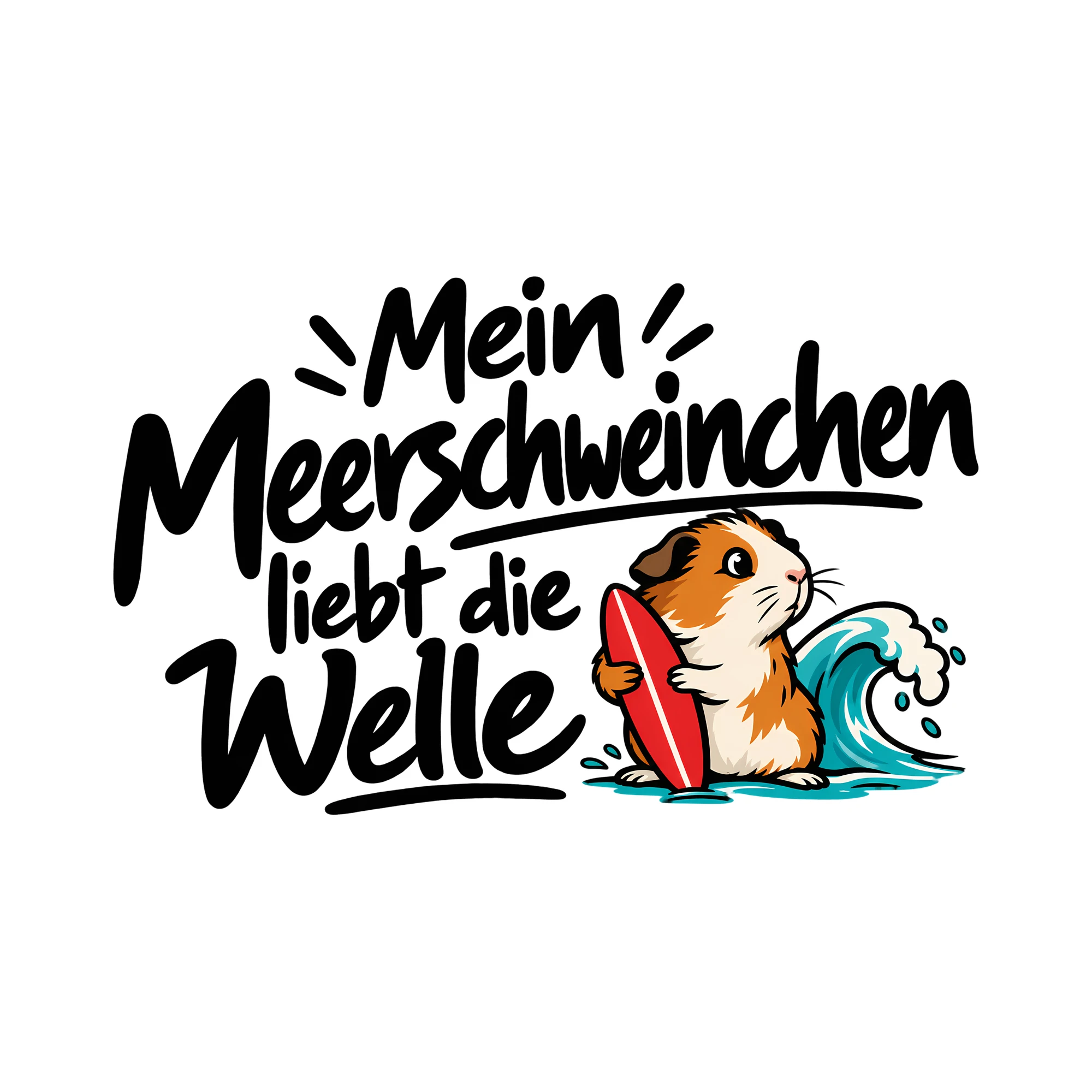 Bügelbild Mein Meerschweinchen liebt die Welle als Grafik auf weißem Hintergrund (BB013323)