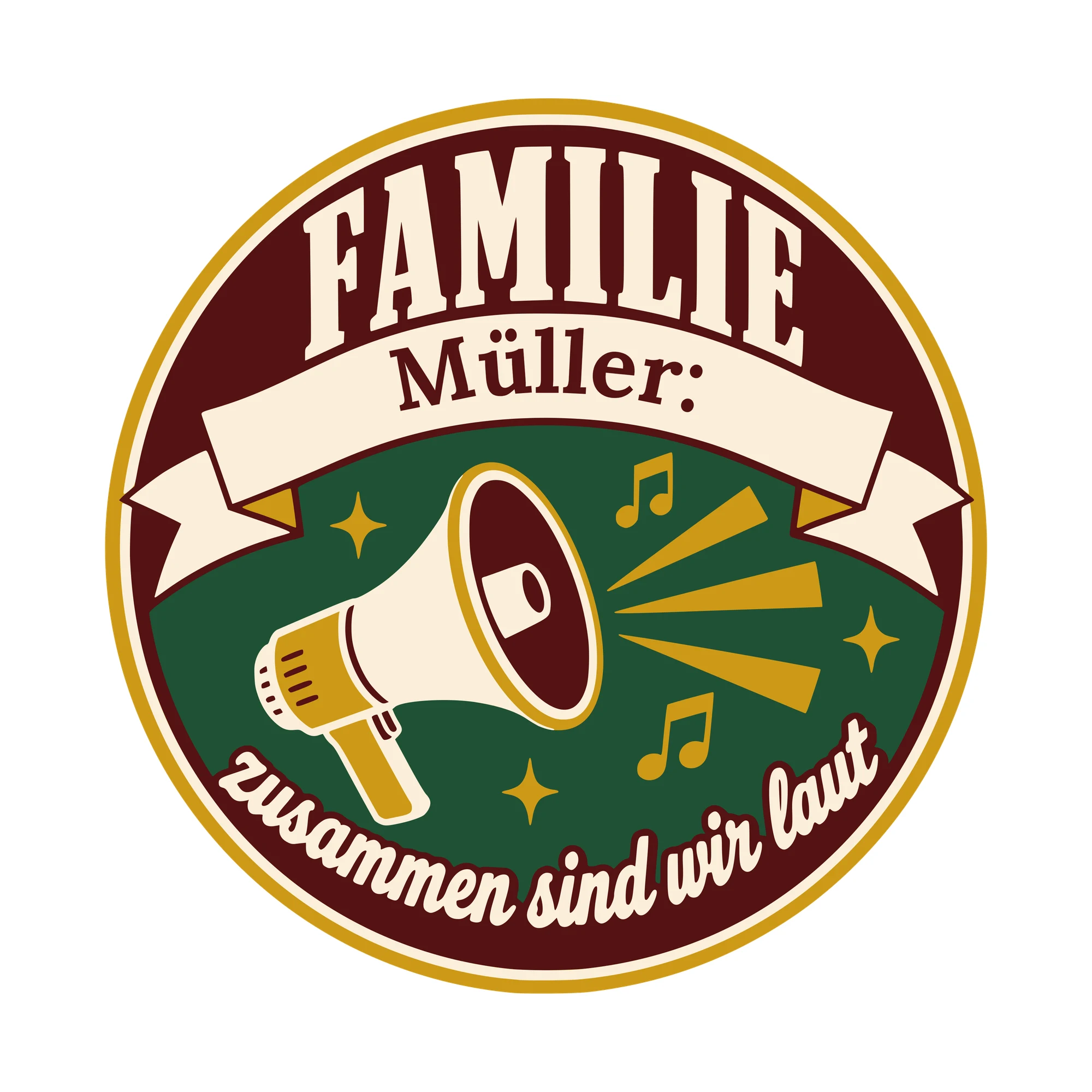 Bügelbild Familie: zusammen sind wir laut mit Nachname als Grafik auf weißem Hintergrund (BB010563)