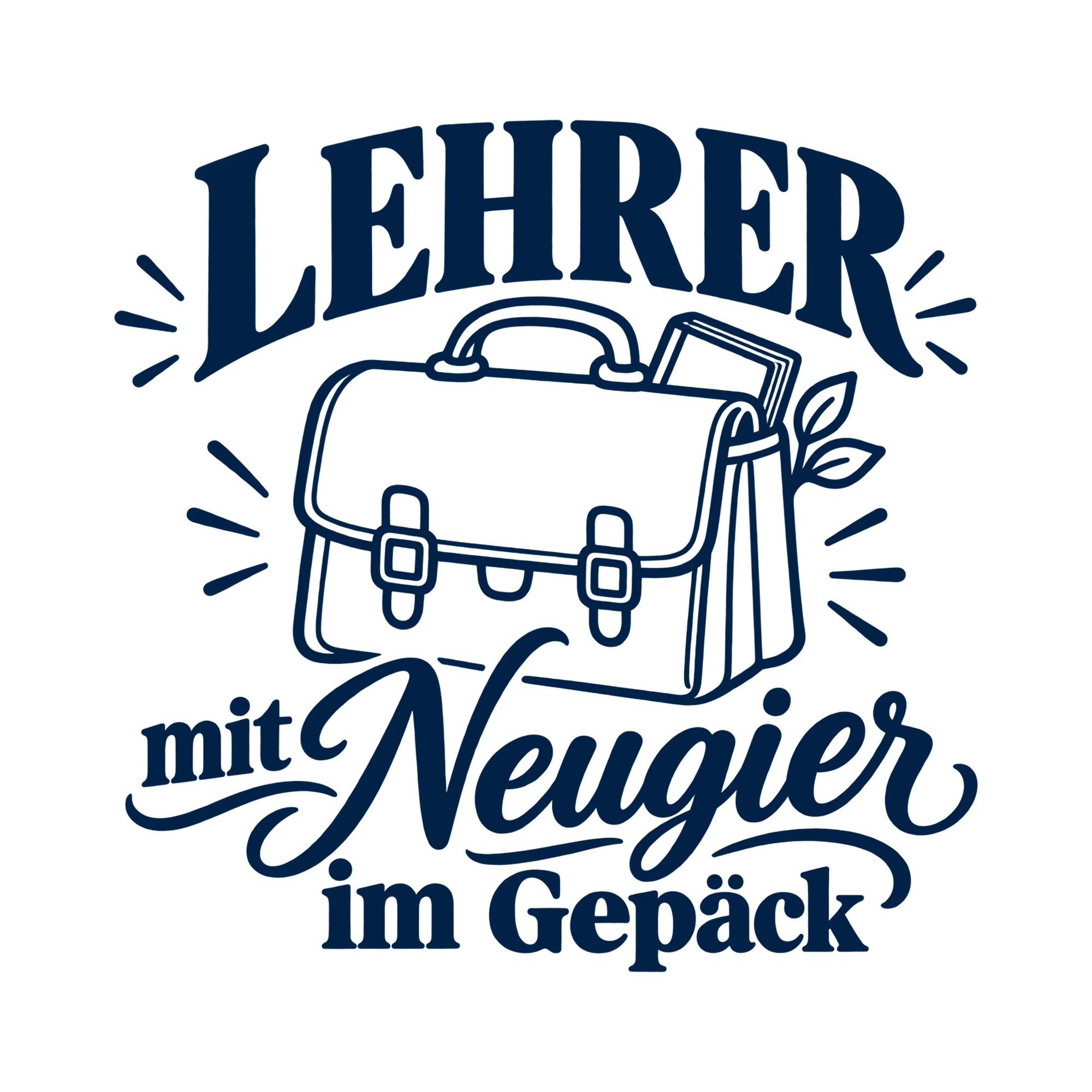 Bügelbild Lehrer mit Neugier im Gepäck als Grafik auf weißem Hintergrund (BB011730)