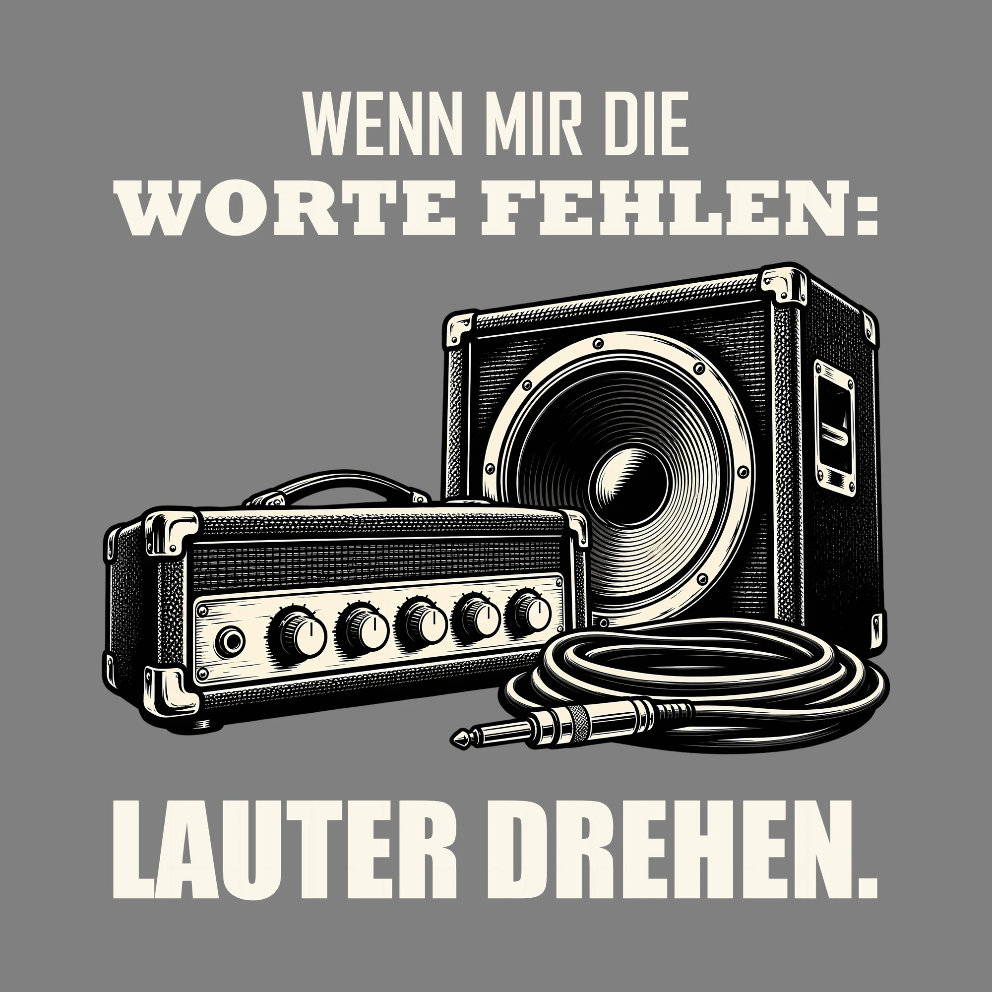 Bügelbild WENN MIR DIE WORTE FEHLEN: LAUTER DREHEN. als Grafik auf dunklem Hintergrund (BB012788)