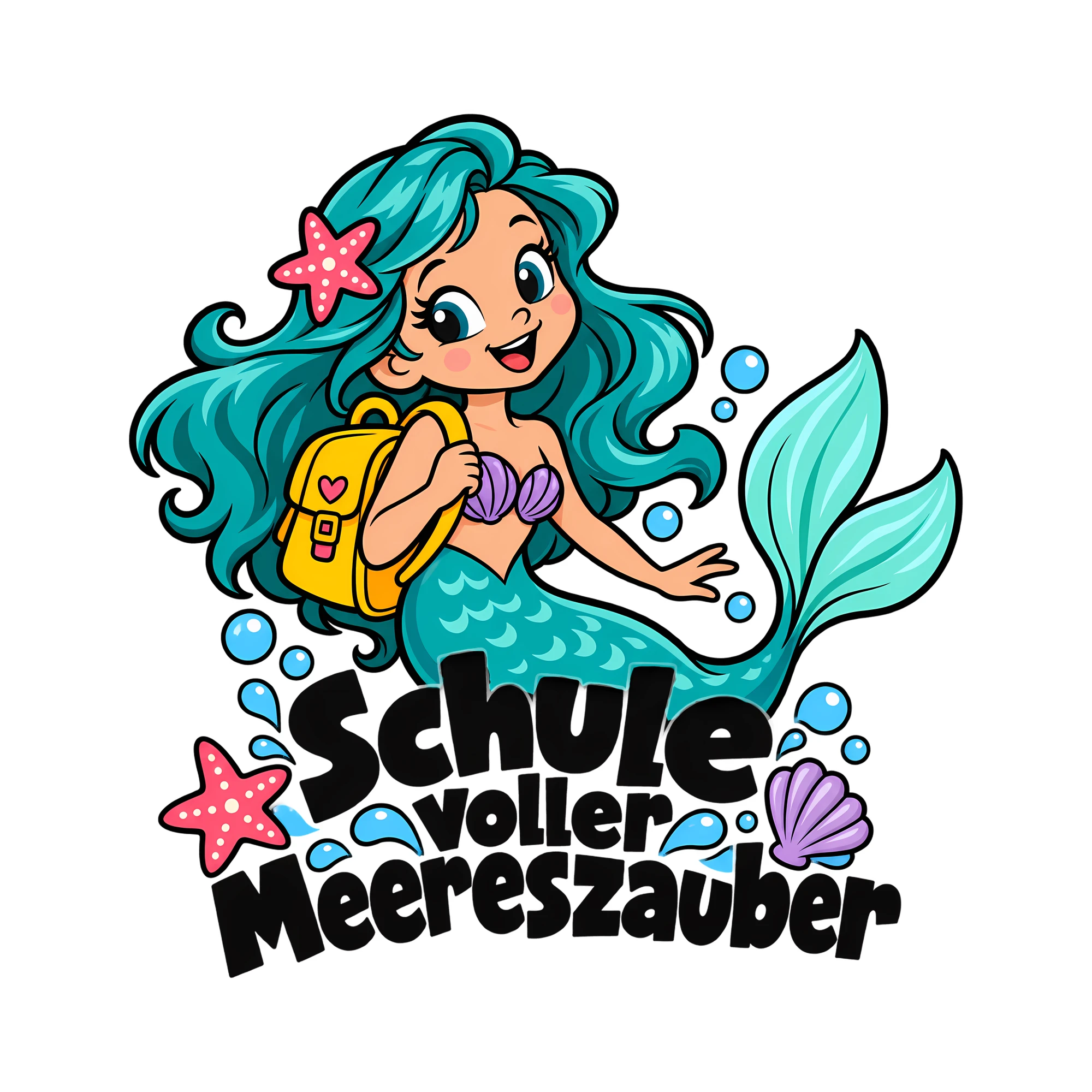 Bügelbild Schule voller Meereszauber als Grafik auf weißem Hintergrund (BB011468)