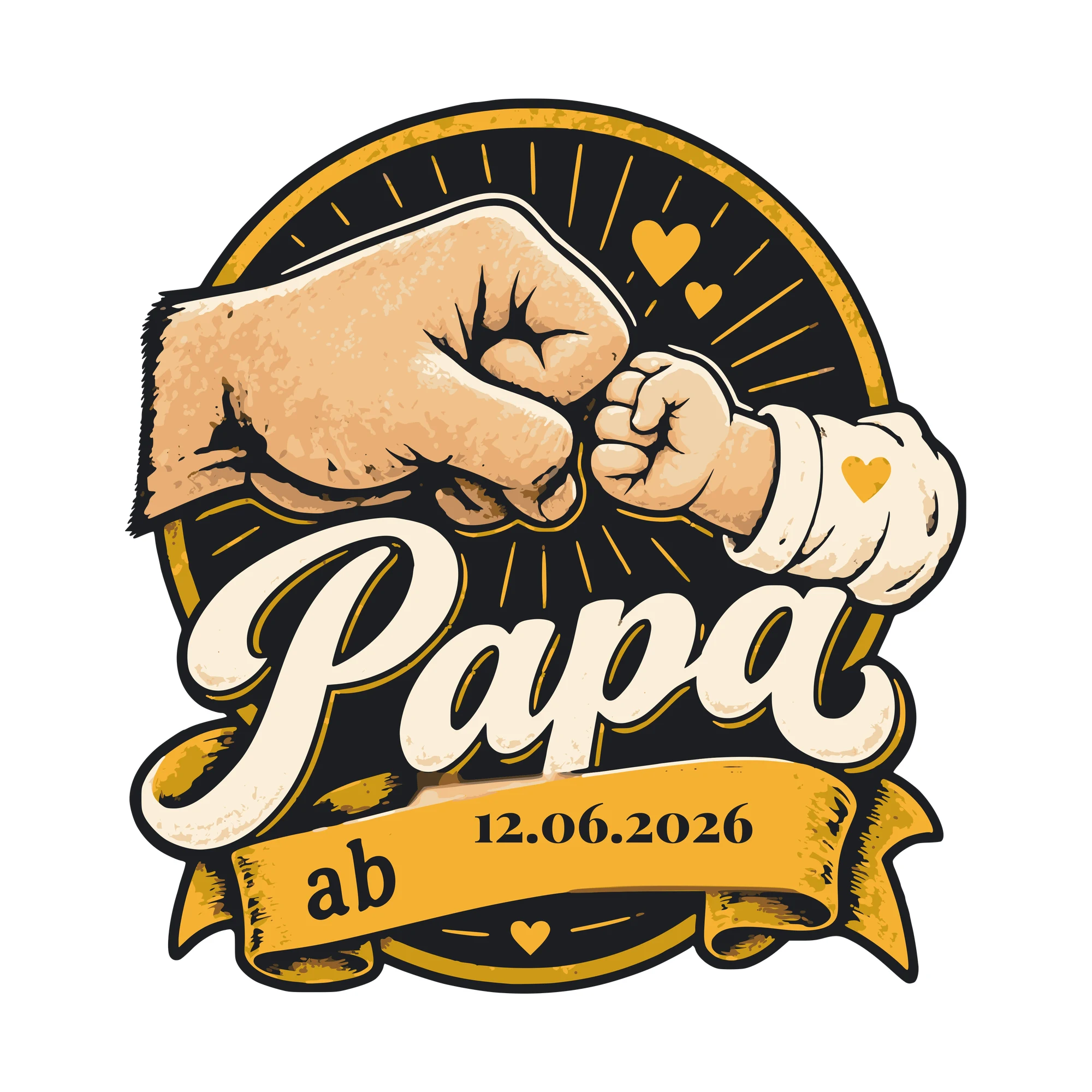 Bügelbild Papa ab mit Datum als Grafik auf weißem Hintergrund (BB011189)