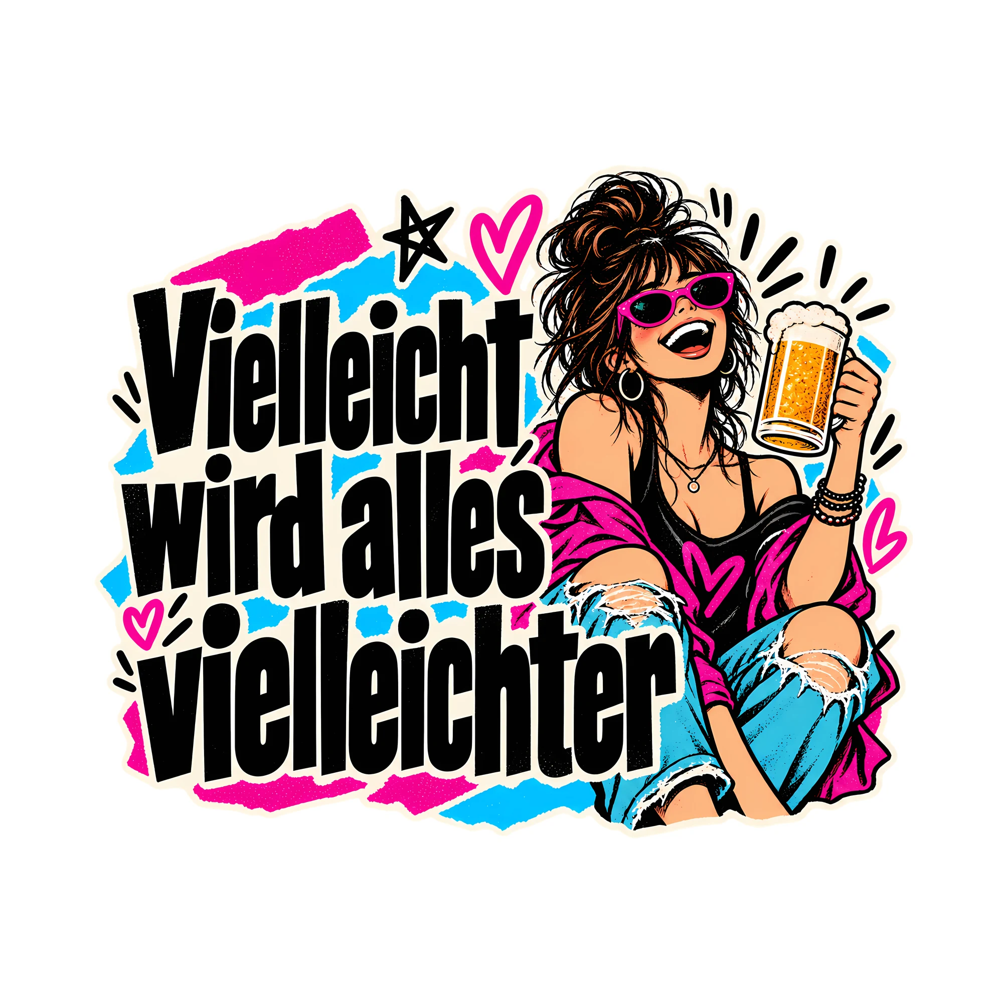 Bügelbild Vielleicht wird alles vielleichter, Party Shirt Spruch als Grafik auf weißem Hintergrund (BB014639)